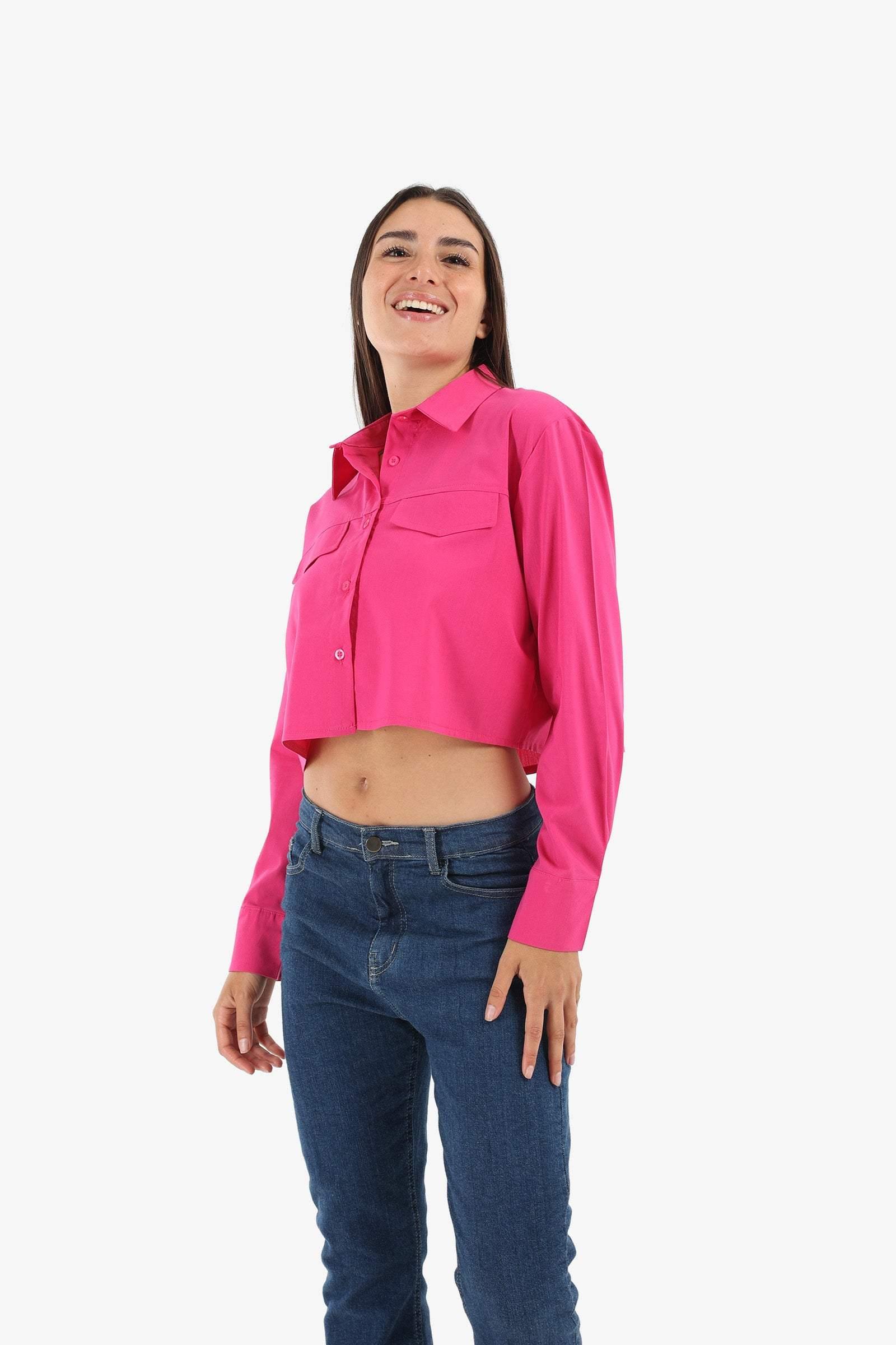 Fuchsia Casual Cropped Shirt - Carina - كارينا