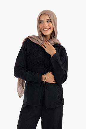 Linen Lounge Jacket with Embroidery - Carina - كارينا