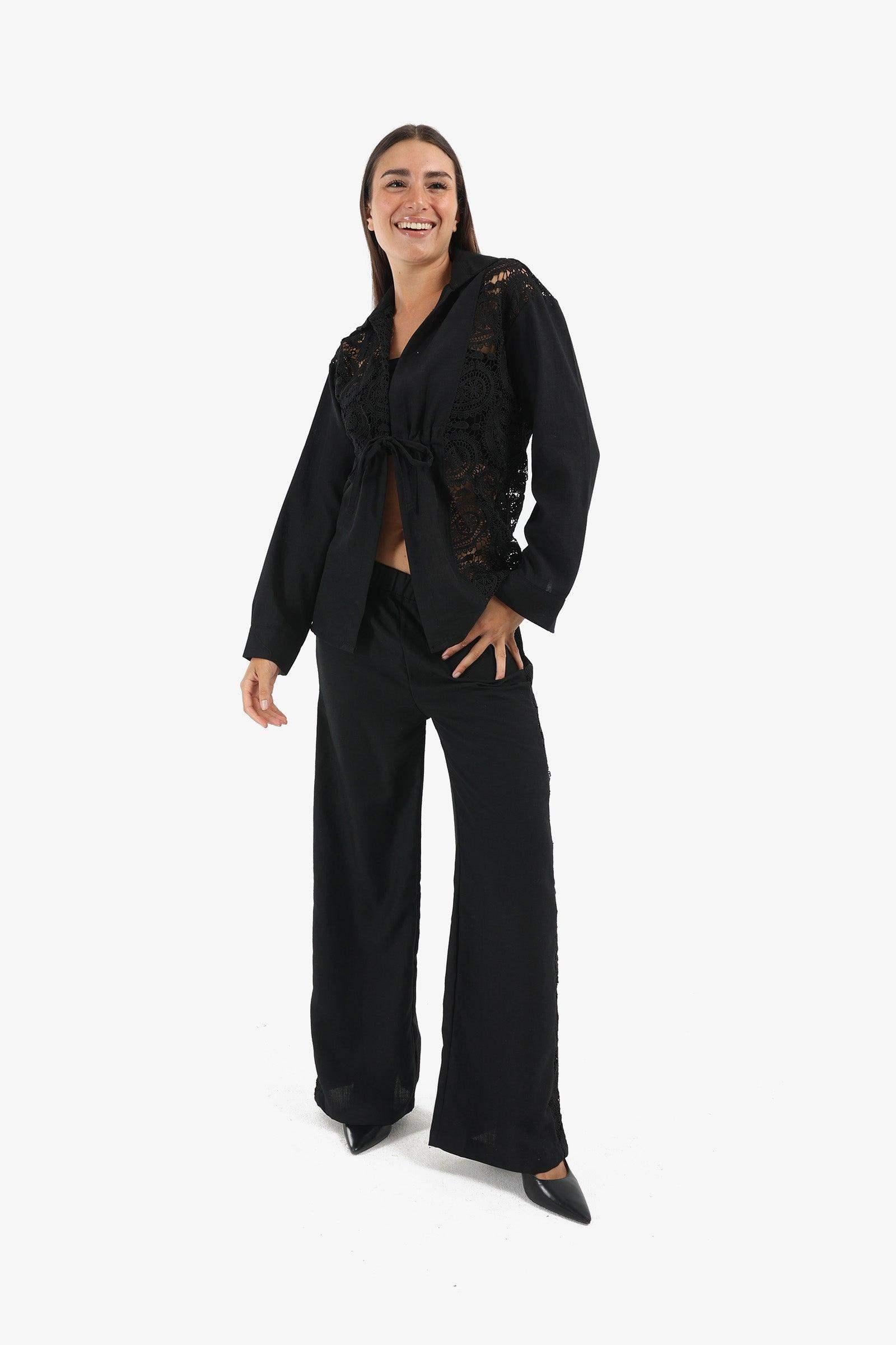 Linen Lounge Jacket with Embroidery - Carina - كارينا