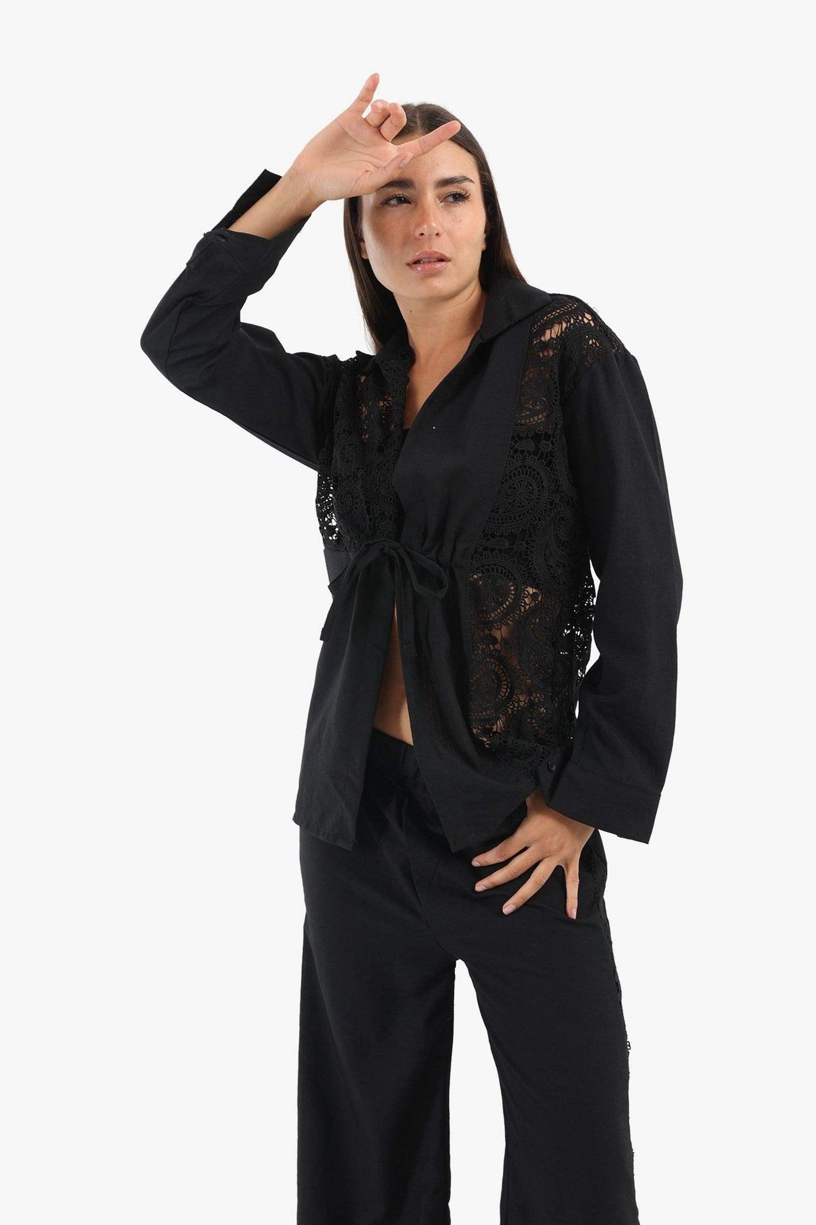 Linen Lounge Jacket with Embroidery - Carina - كارينا