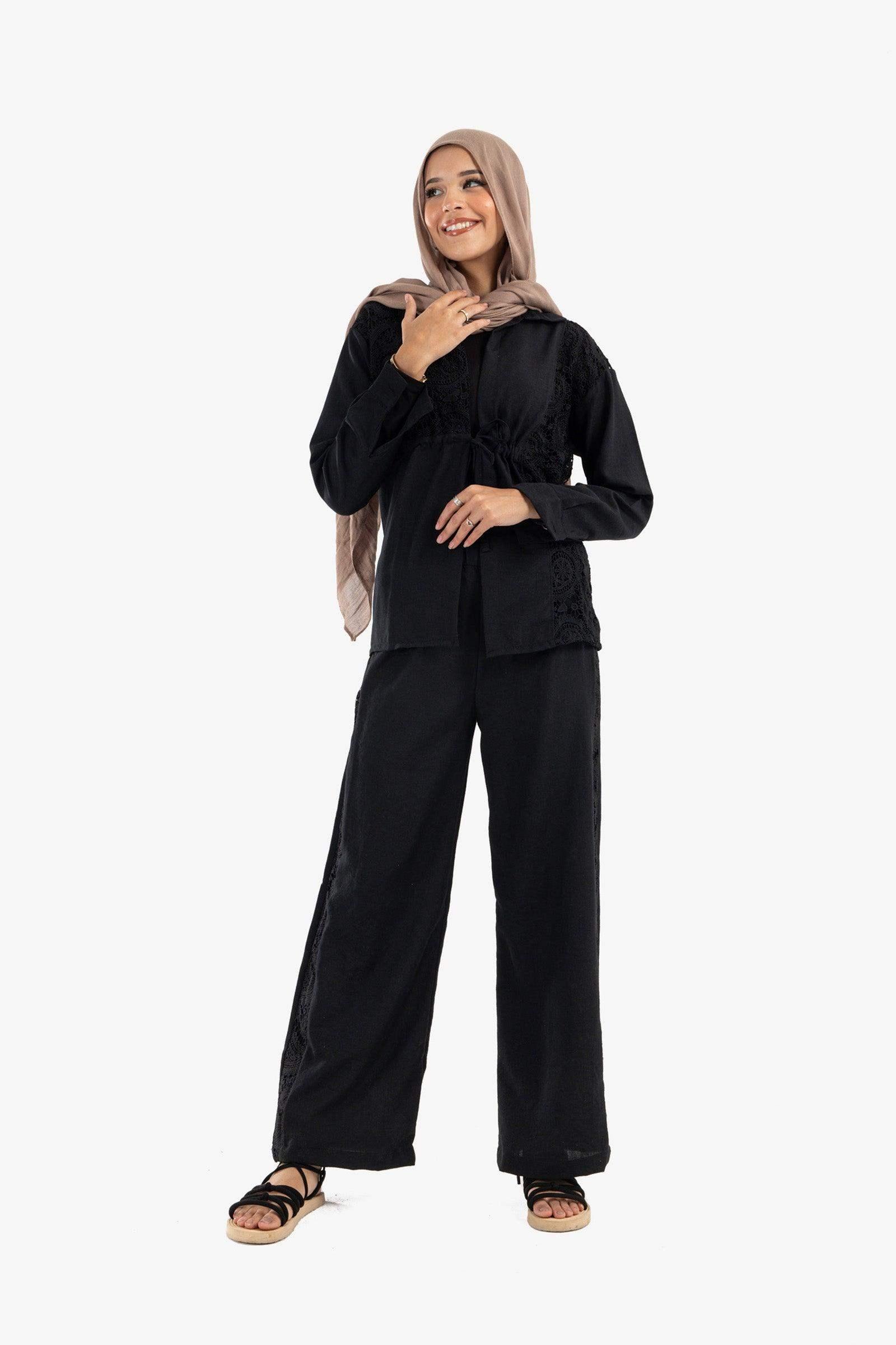 Linen Lounge Pants with Embroidery - Carina - كارينا