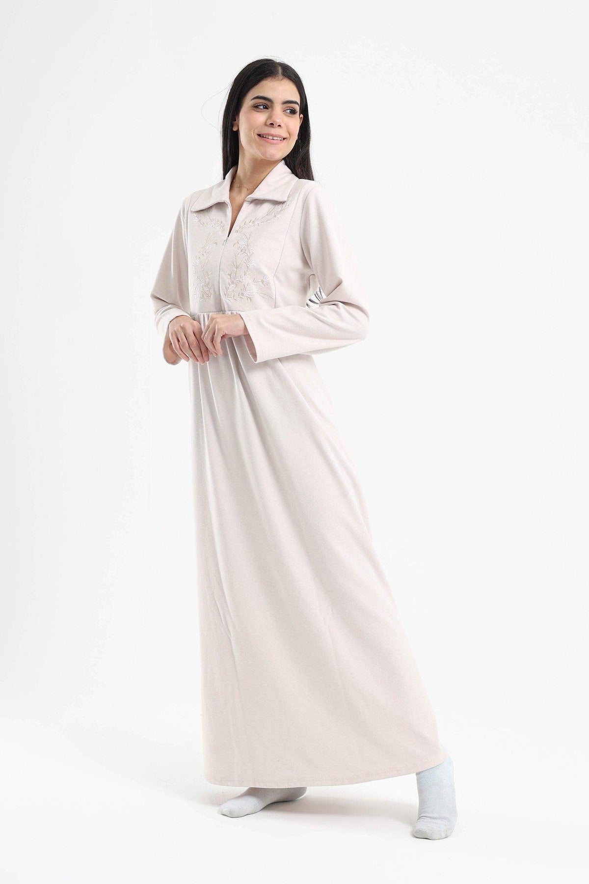 Long Nightgown with Chest Embroidery - Carina - كارينا