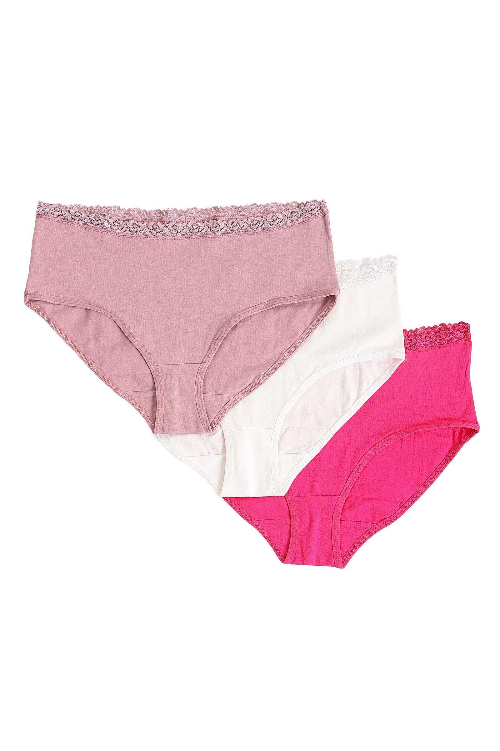 Pack of 3 Full Brief Panties with Lace - Carina - كارينا