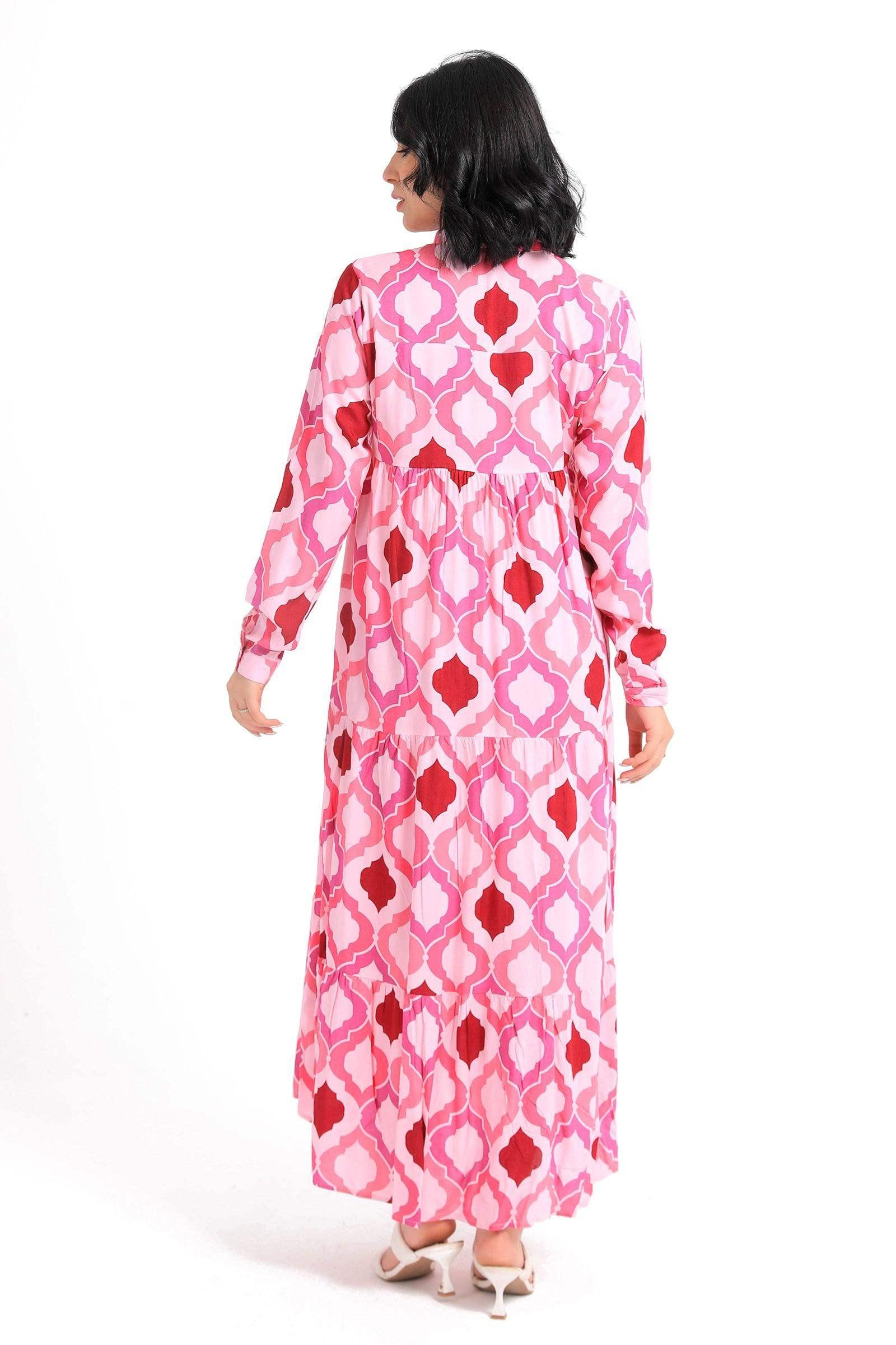 Pink & Red Shirt Dress - Carina - كارينا
