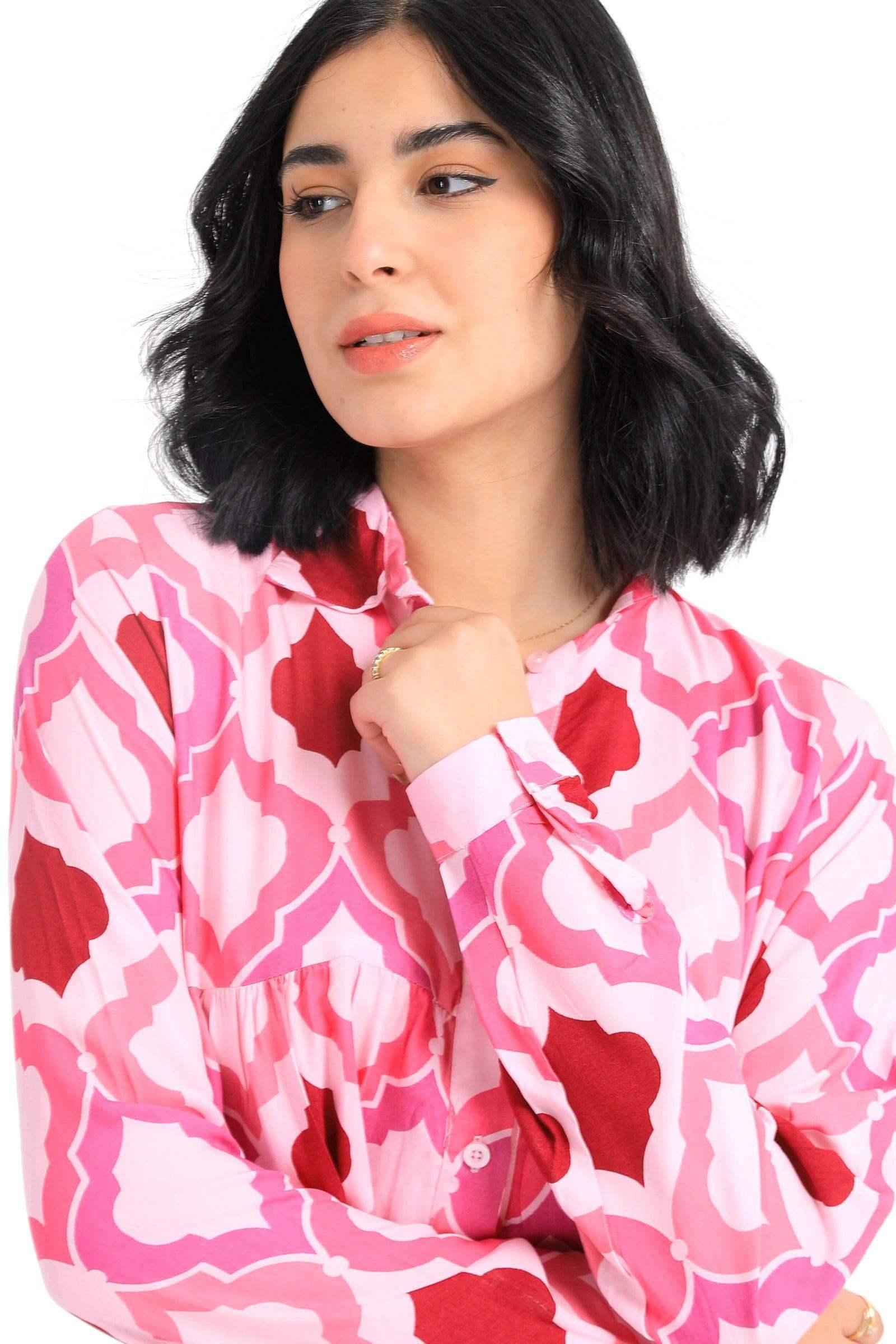 Pink & Red Shirt Dress - Carina - كارينا