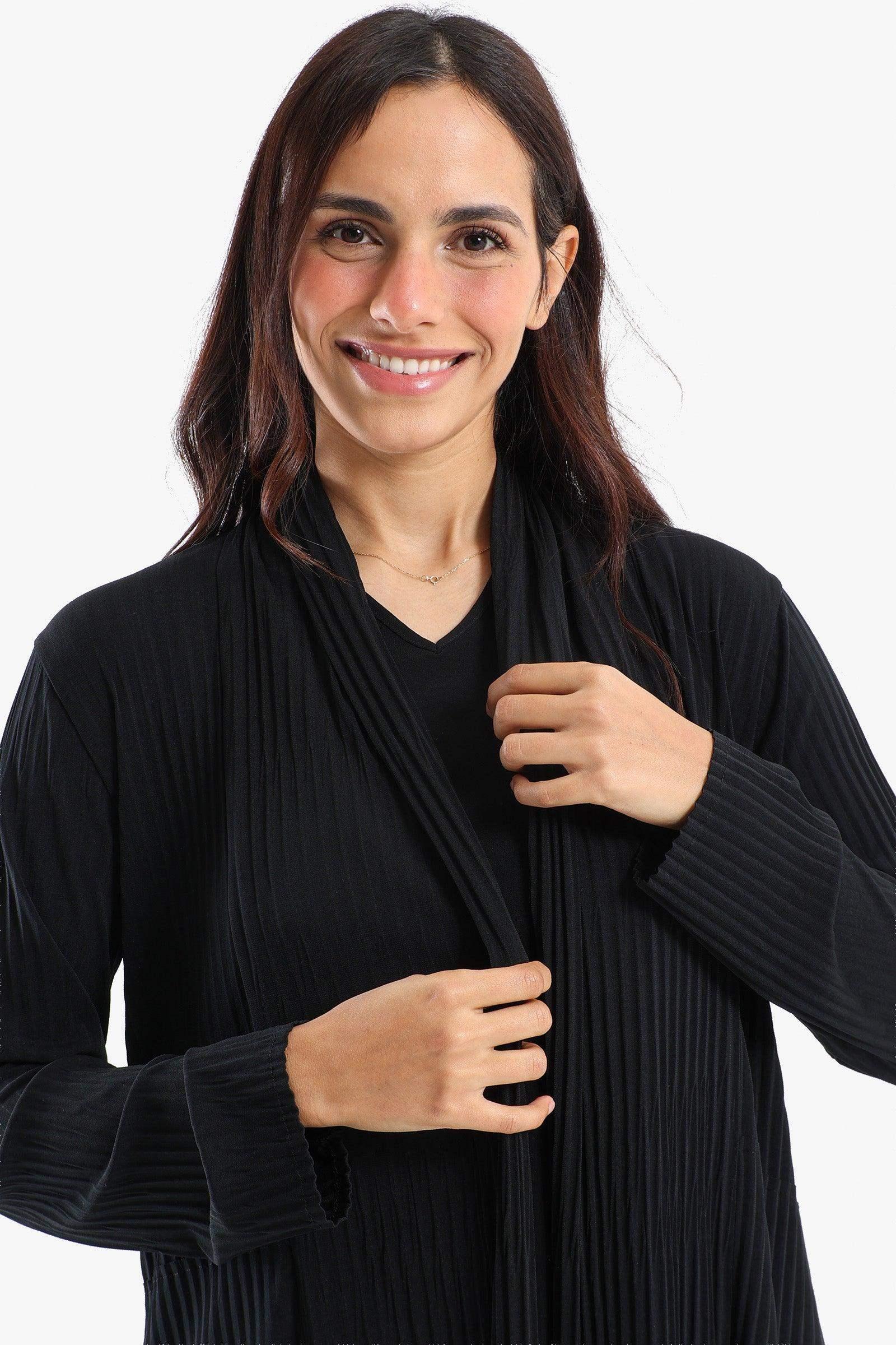 Pleated Open Neckline Kimono - Carina - كارينا