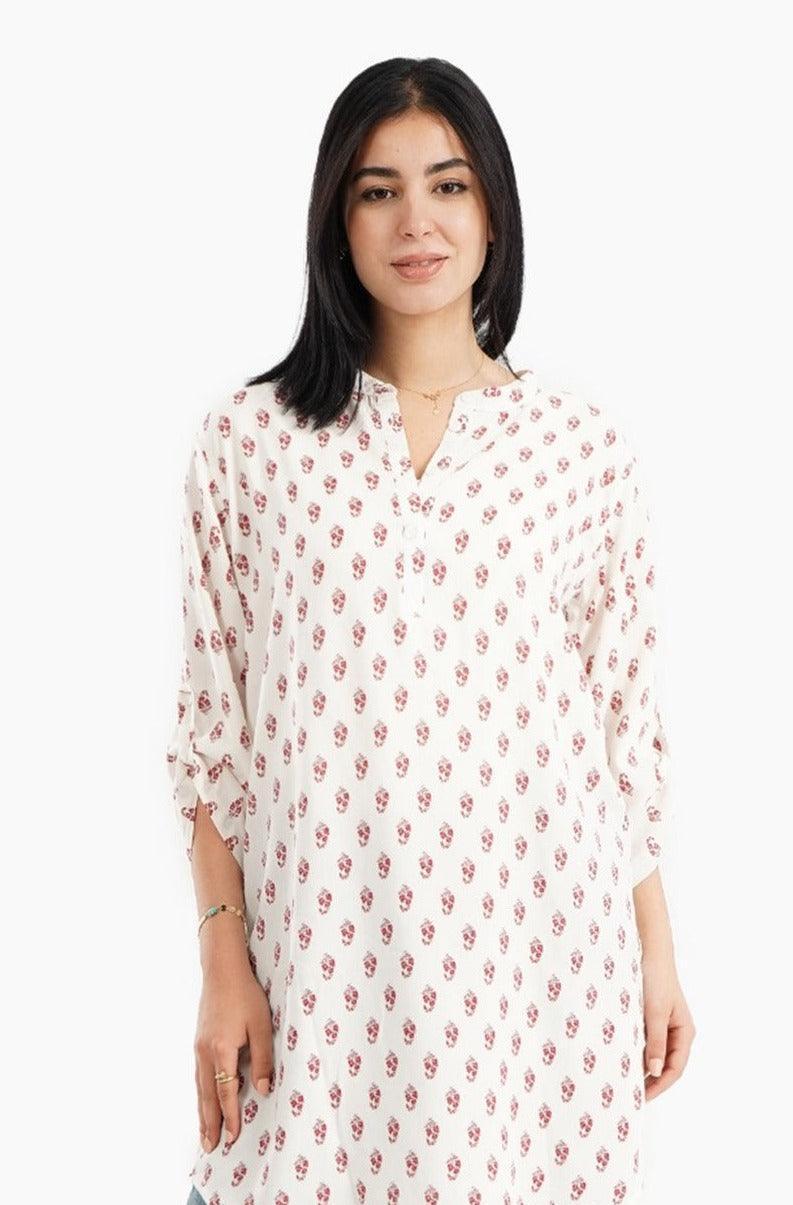 Printed Nightgown with Round Hem - Carina - كارينا