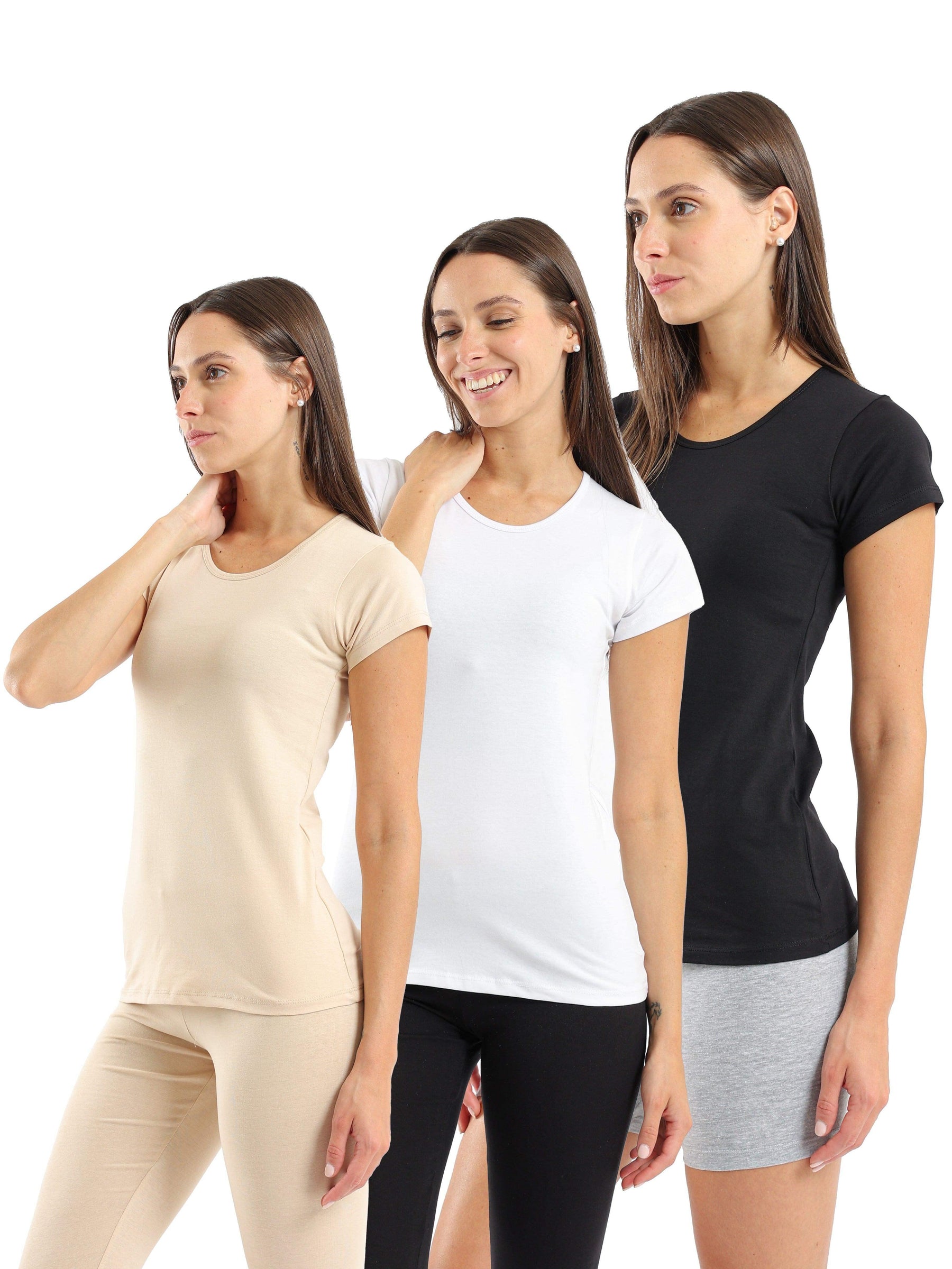 Round Neck Short Sleeves Top - Pack of 3 - Carina - كارينا