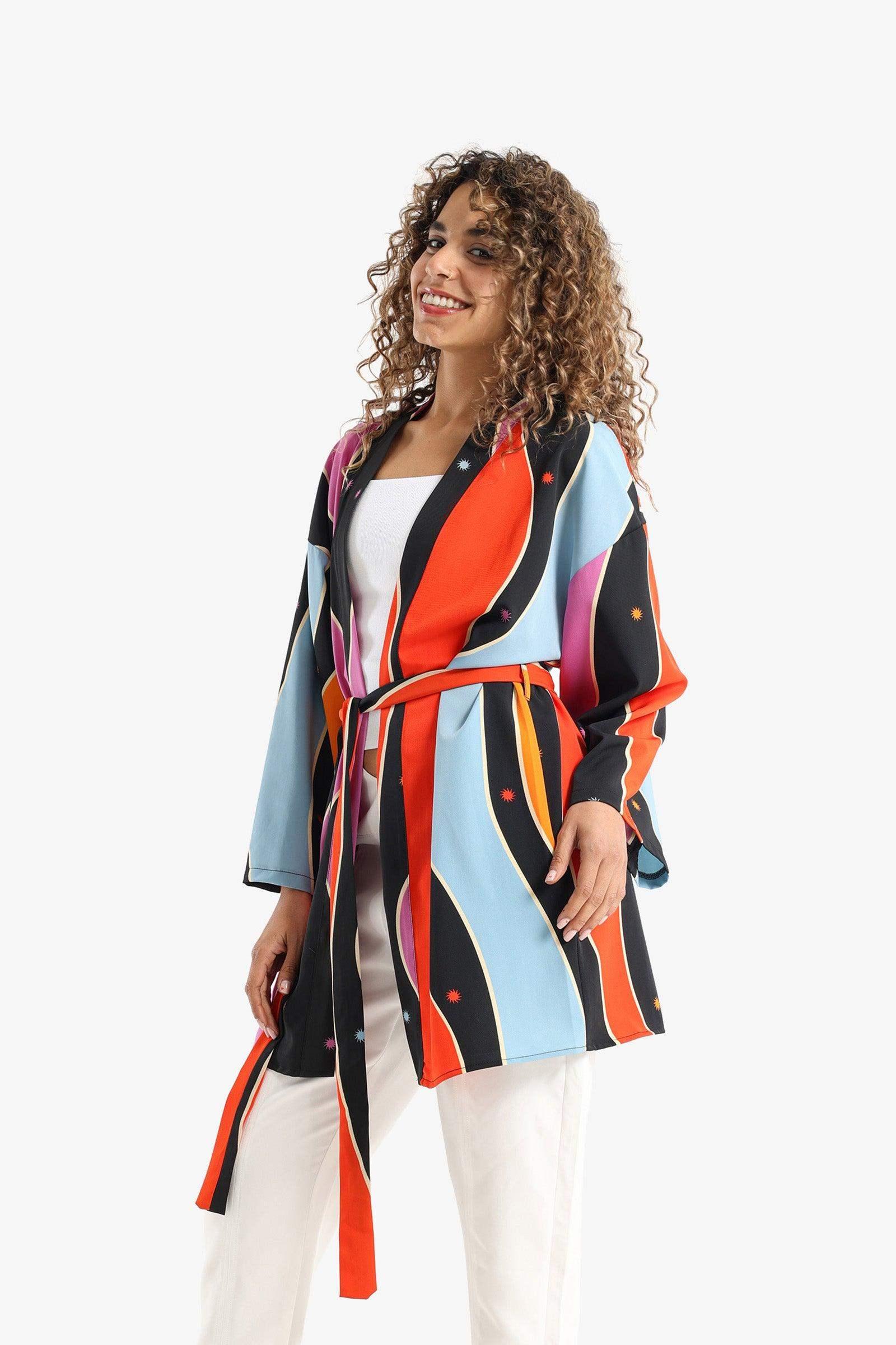 Satin Dropped Shoulder Kimono - Carina - كارينا