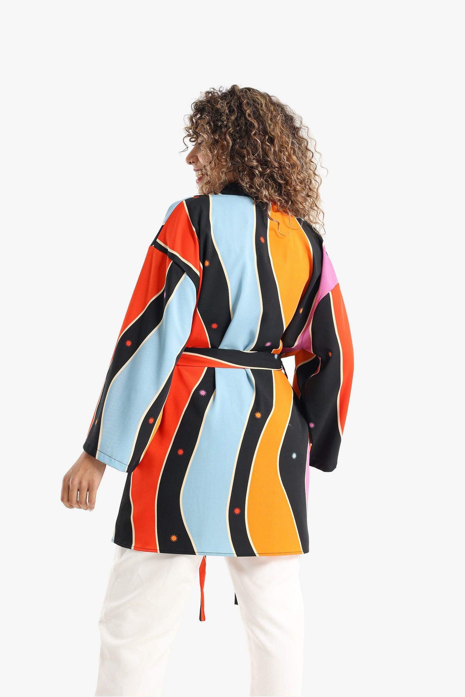 Satin Dropped Shoulder Kimono - Carina - كارينا