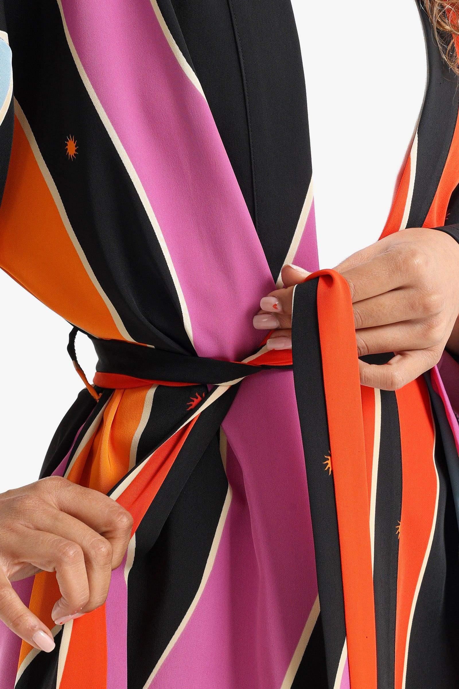 Satin Dropped Shoulder Kimono - Carina - كارينا
