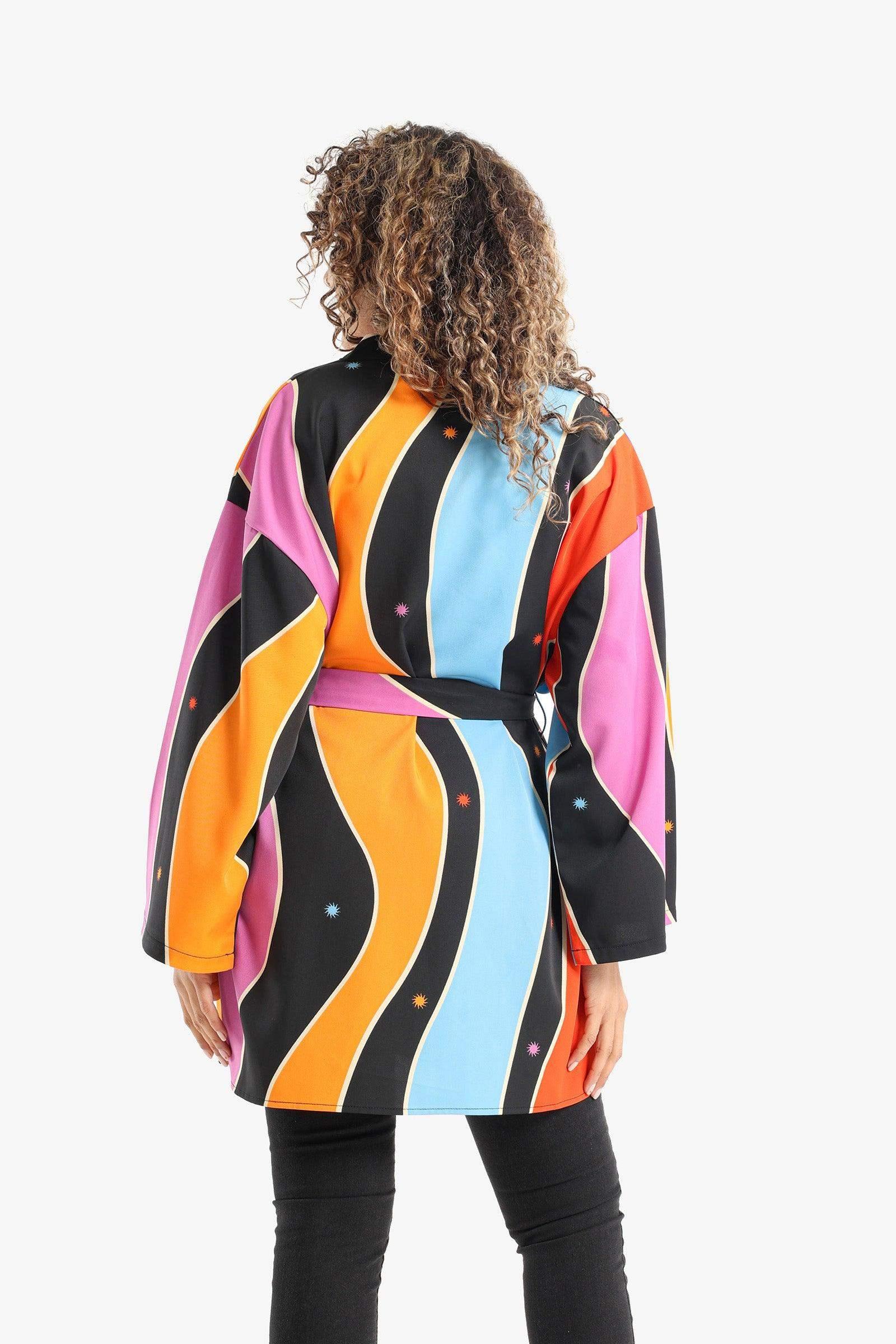 Satin Dropped Shoulder Kimono - Carina - كارينا