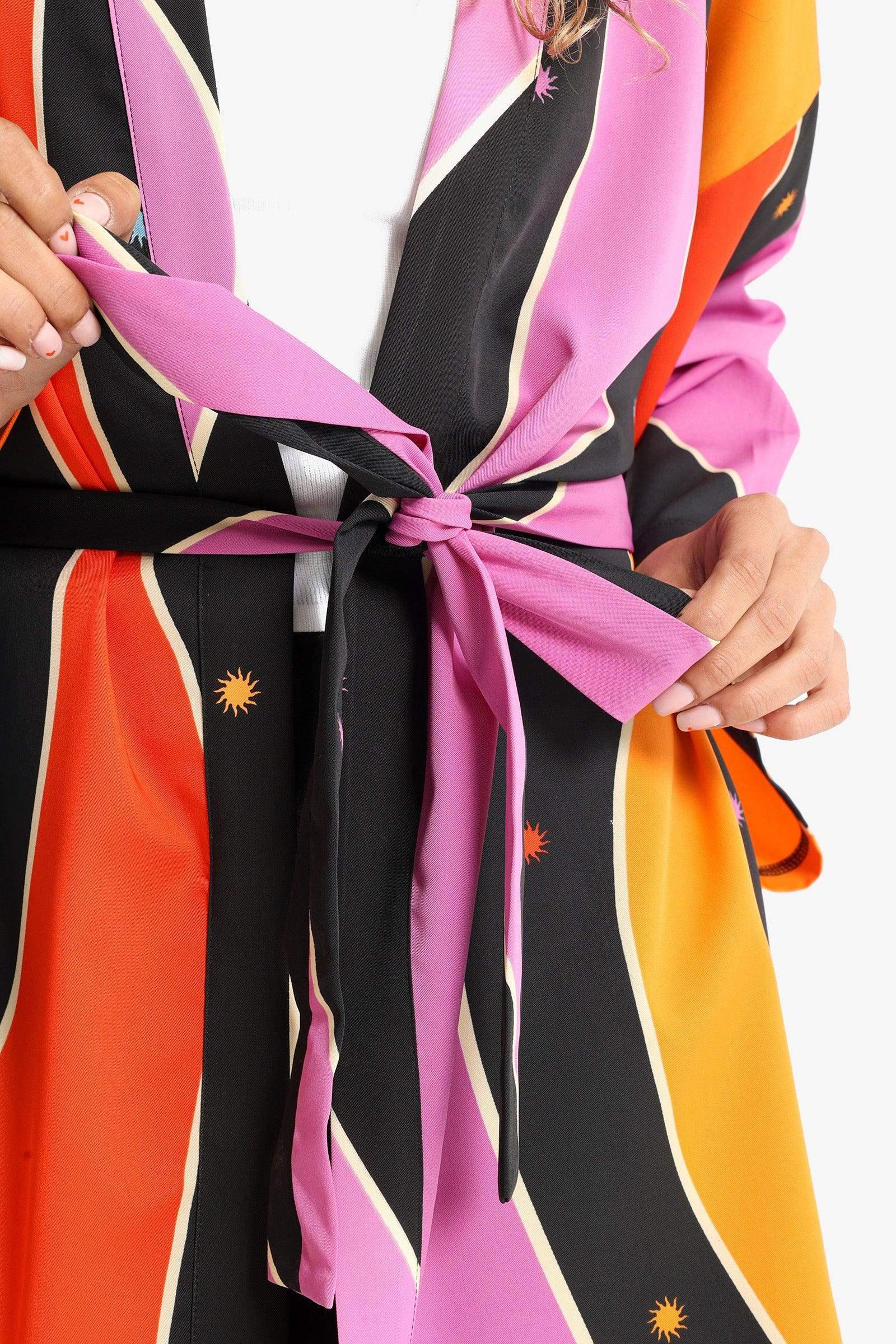 Satin Dropped Shoulder Kimono - Carina - كارينا
