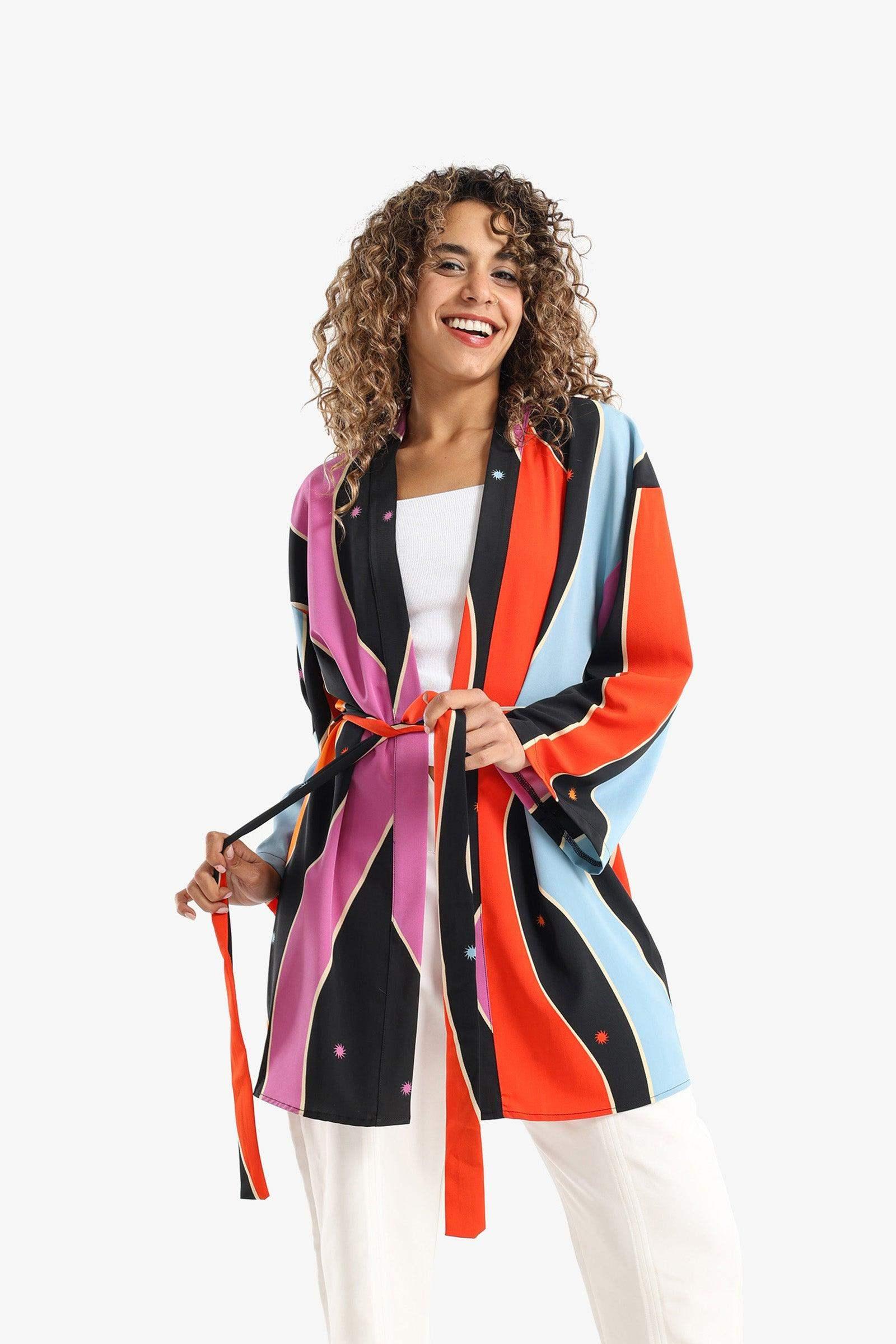 Satin Dropped Shoulder Kimono - Carina - كارينا