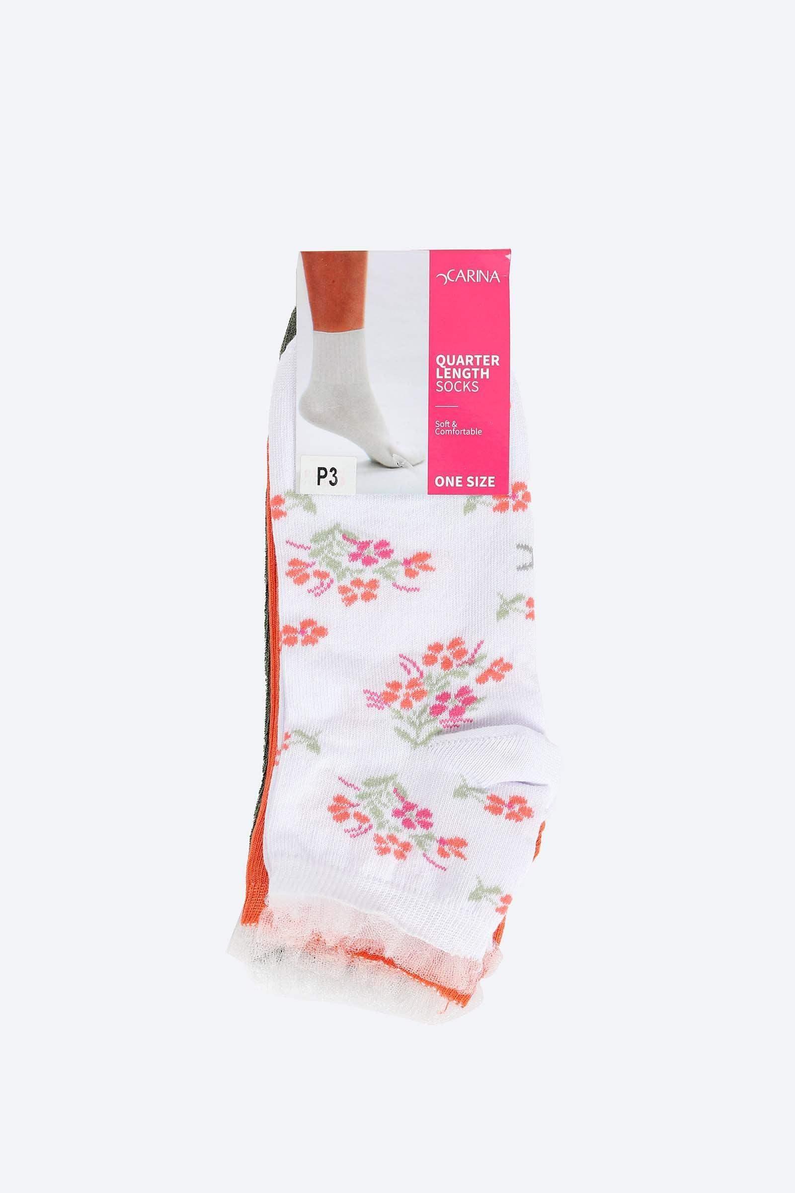 Soft Quarter Length Socks - 3 Pairs - Carina - كارينا