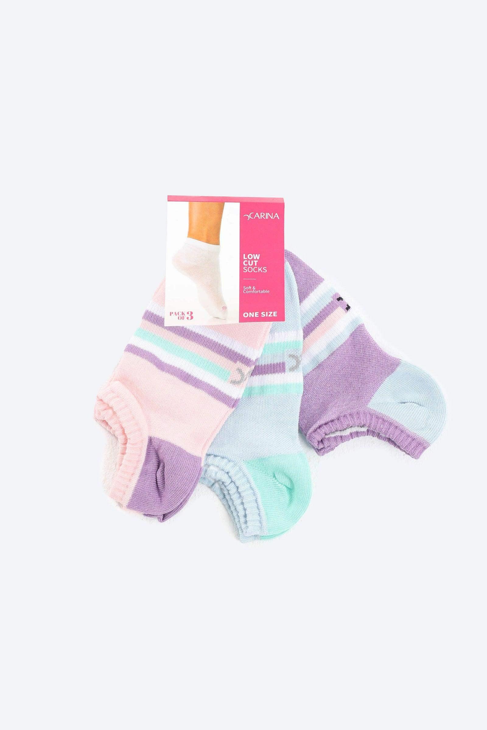 Striped Low Cut Socks - 3 Pairs - Carina - كارينا