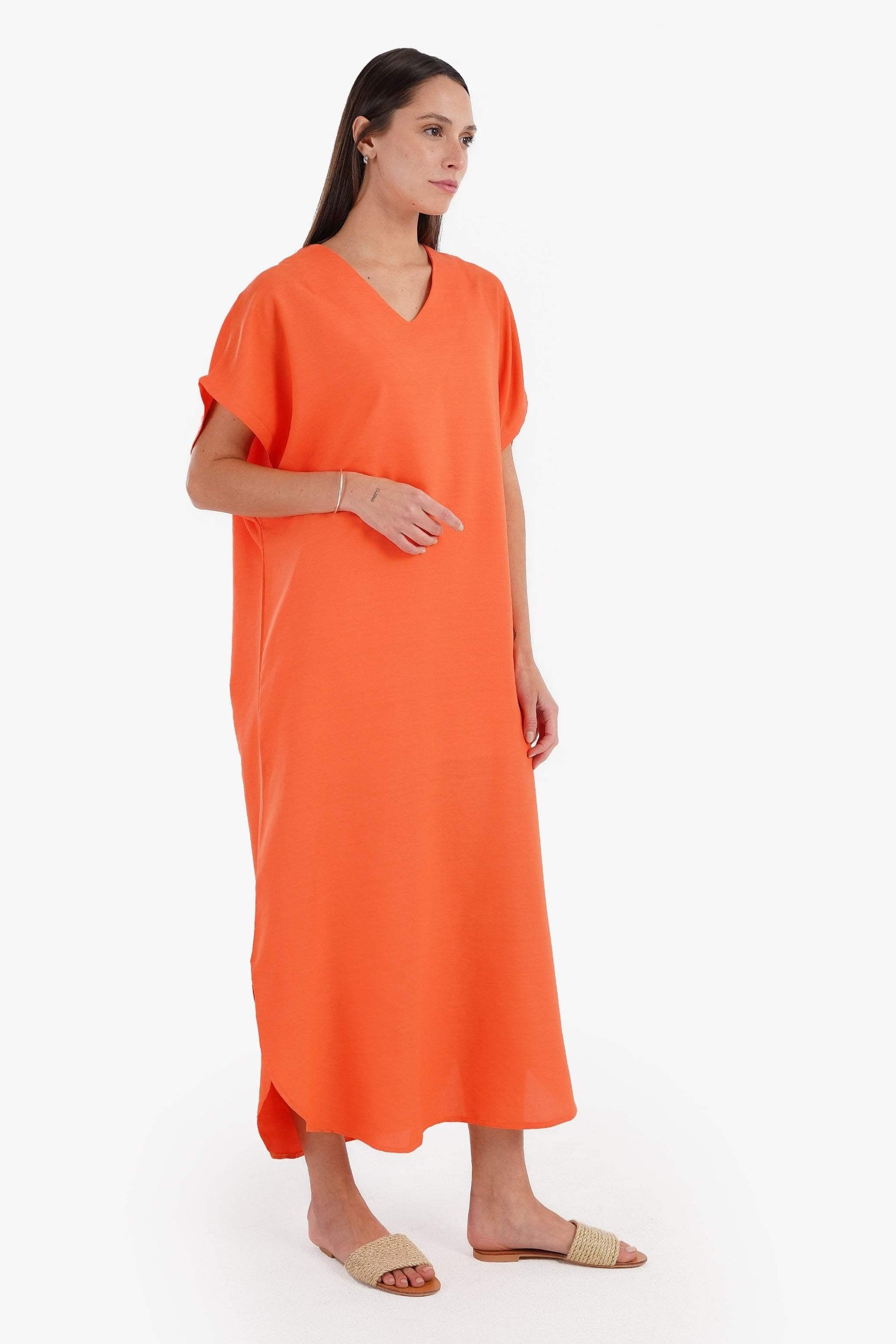 V-Neck Solid Dress - Carina - كارينا