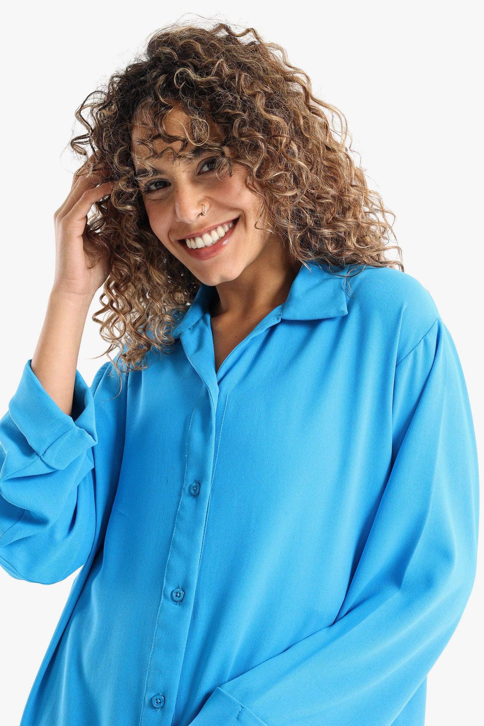 Voile Solid Shirt Dress - Carina - كارينا