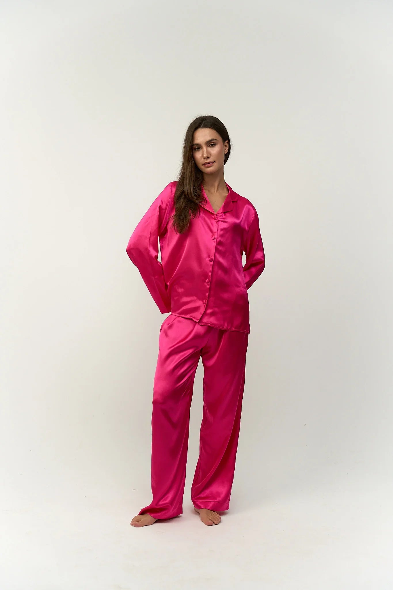 Fuchsia Satin Pyjama Set