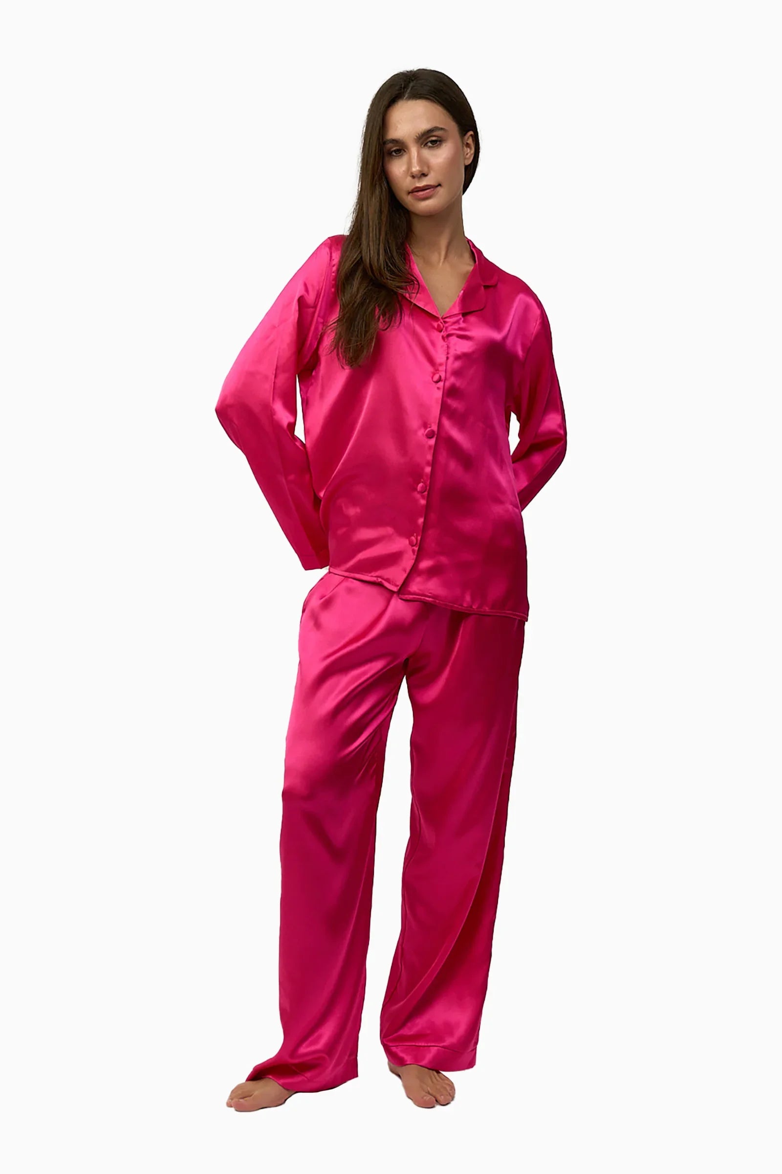 Fuchsia Satin Pyjama Set