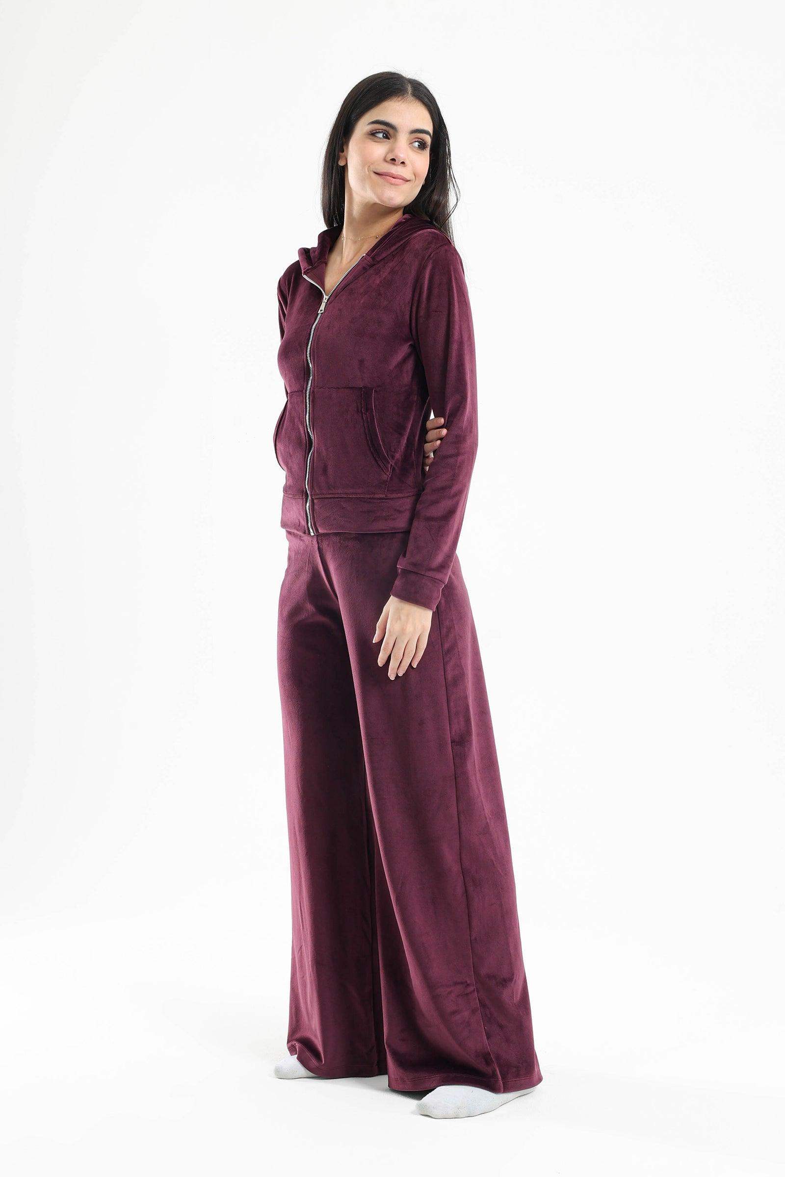 Wine Velvet Pyjama Set - Carina - كارينا