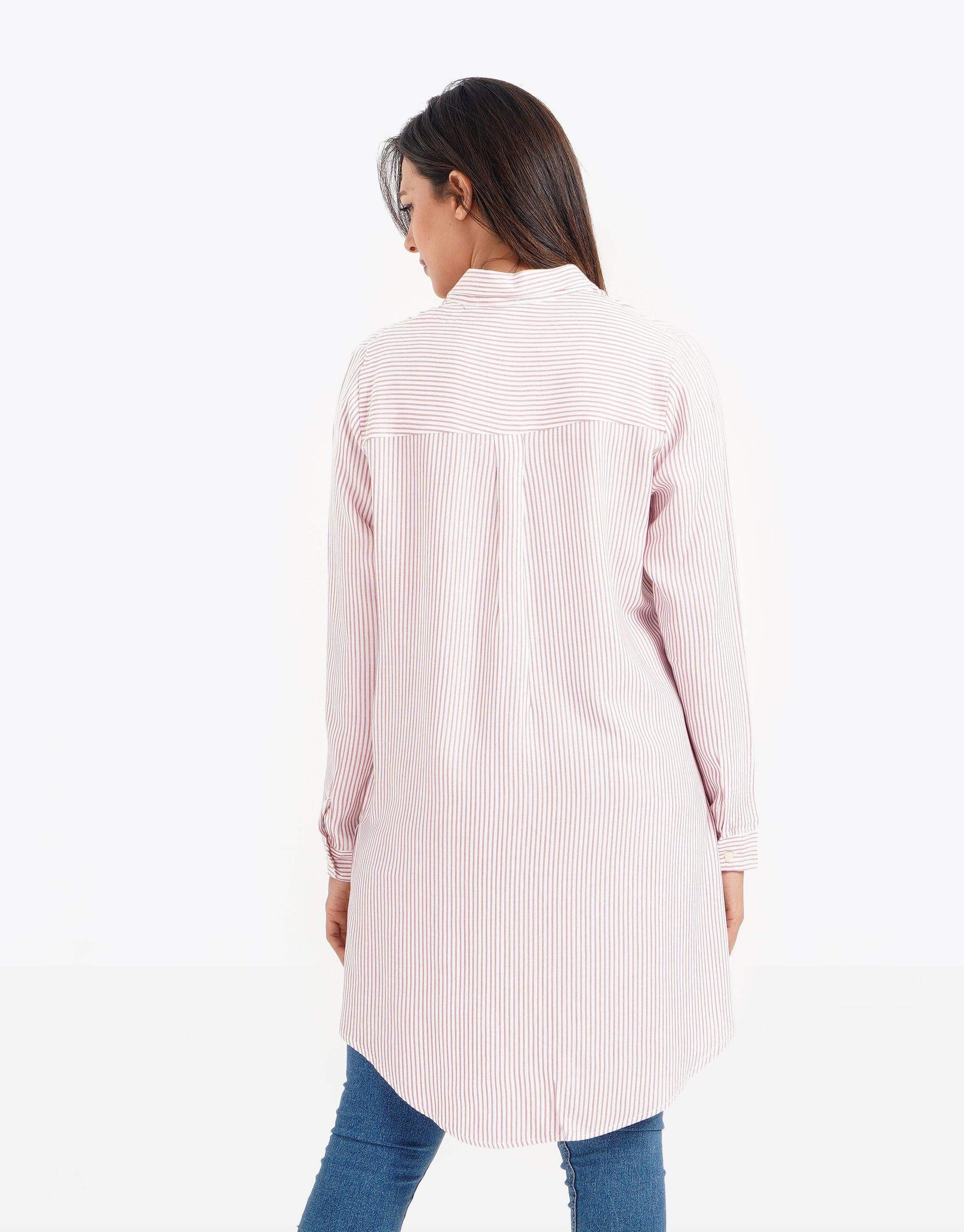 Banker-Striped Long Sleeve Tunic Shirt - Carina - كارينا