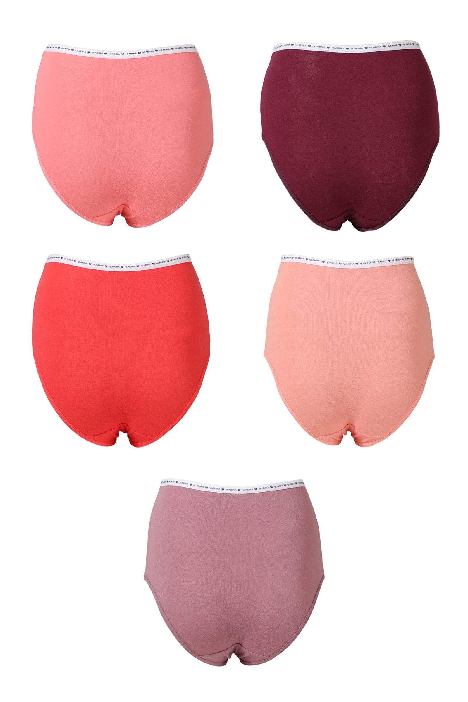 Elastic Waist Full Briefs Panties - 5 Pcs - Carina - كارينا