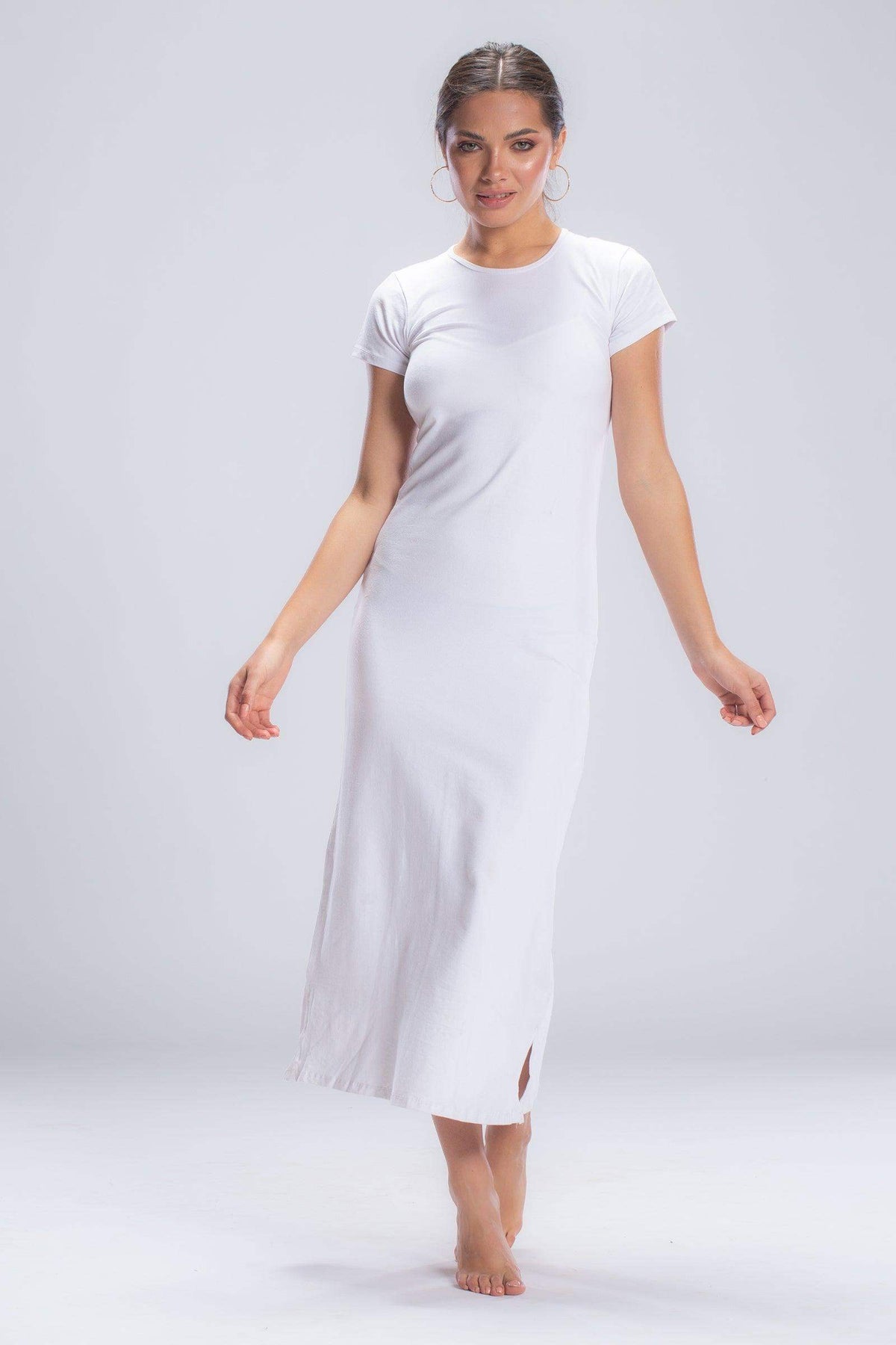 Solid Short Sleeves Long Dress - Carina - كارينا