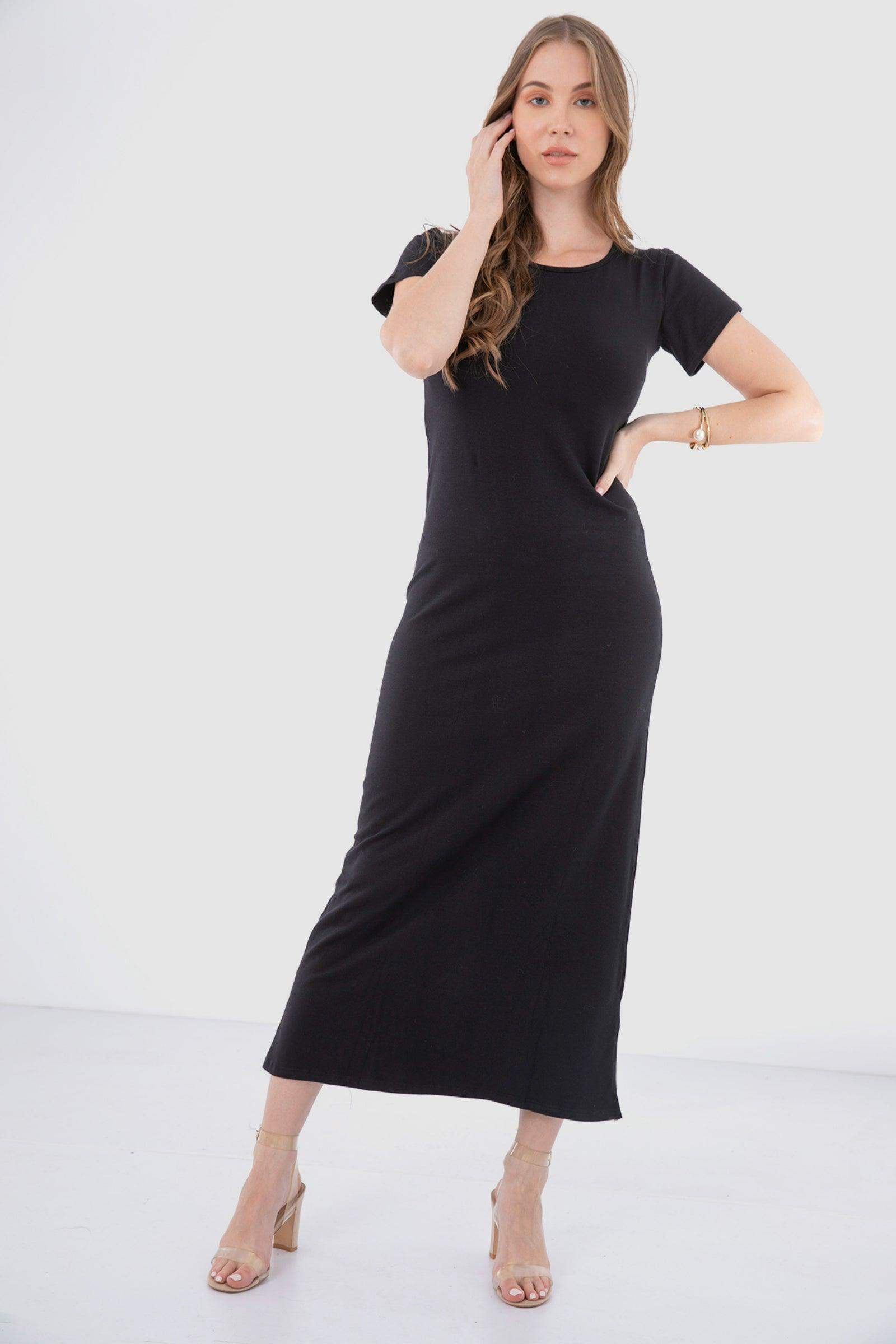 Solid Short Sleeves Long Dress - Carina - كارينا