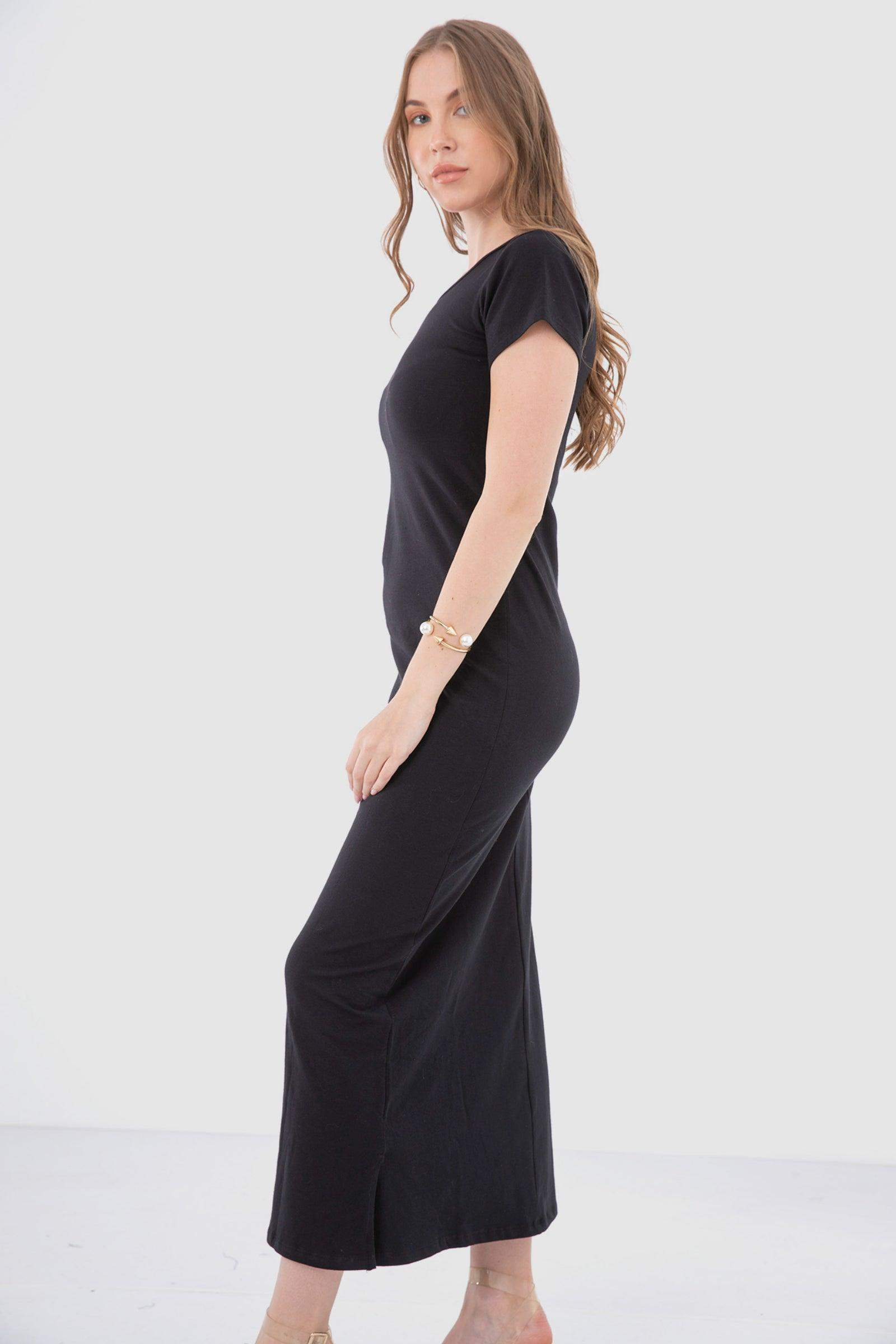 Solid Short Sleeves Long Dress - Carina - كارينا