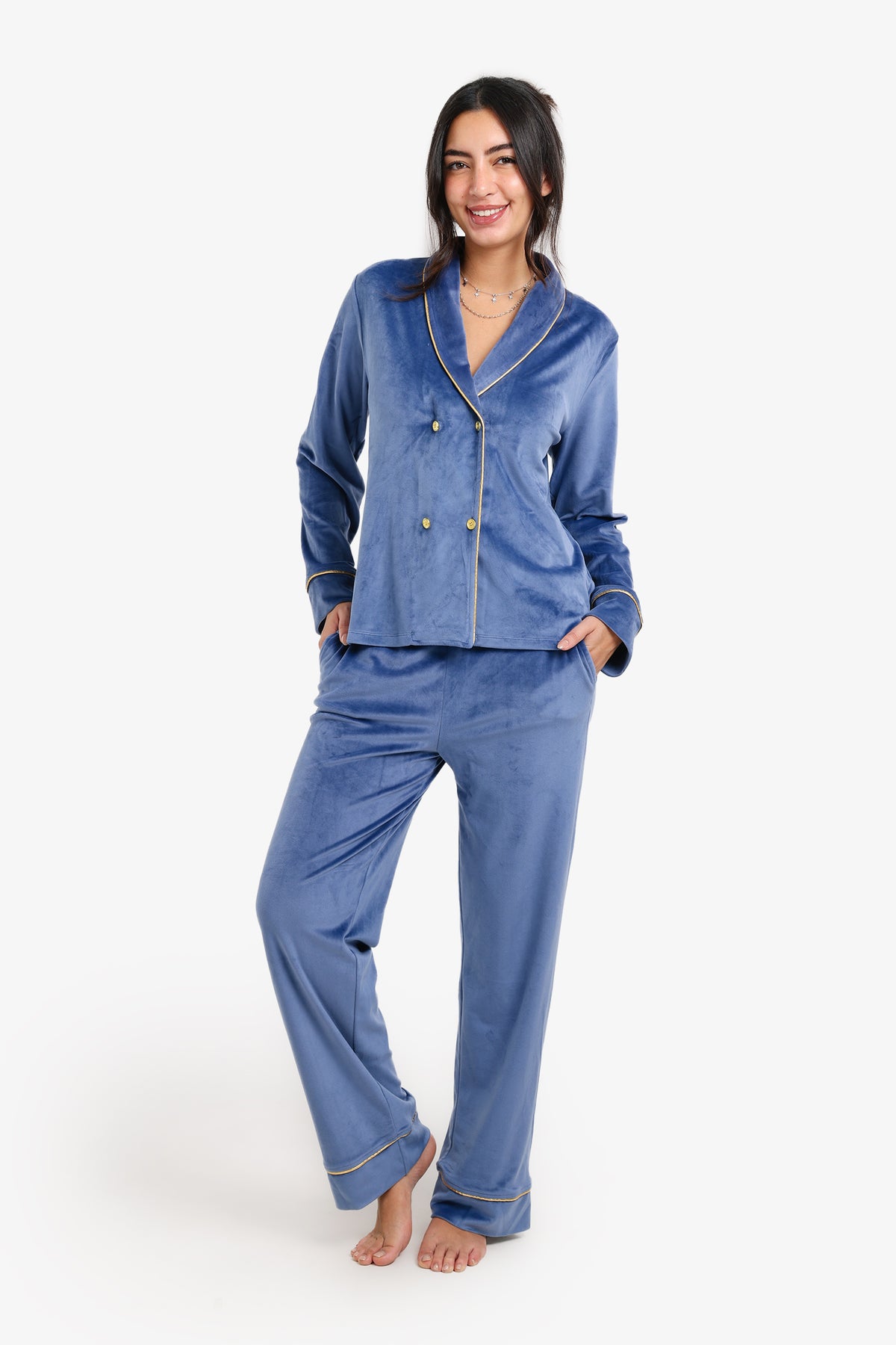 Double-Breasted Velvet Pyjama Set