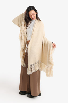 Fringe Trim Knitted Poncho