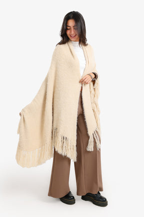 Fringe Trim Knitted Poncho