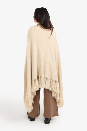 Fringe Trim Knitted Poncho