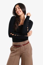 Square-Neck Ribbed Pullover