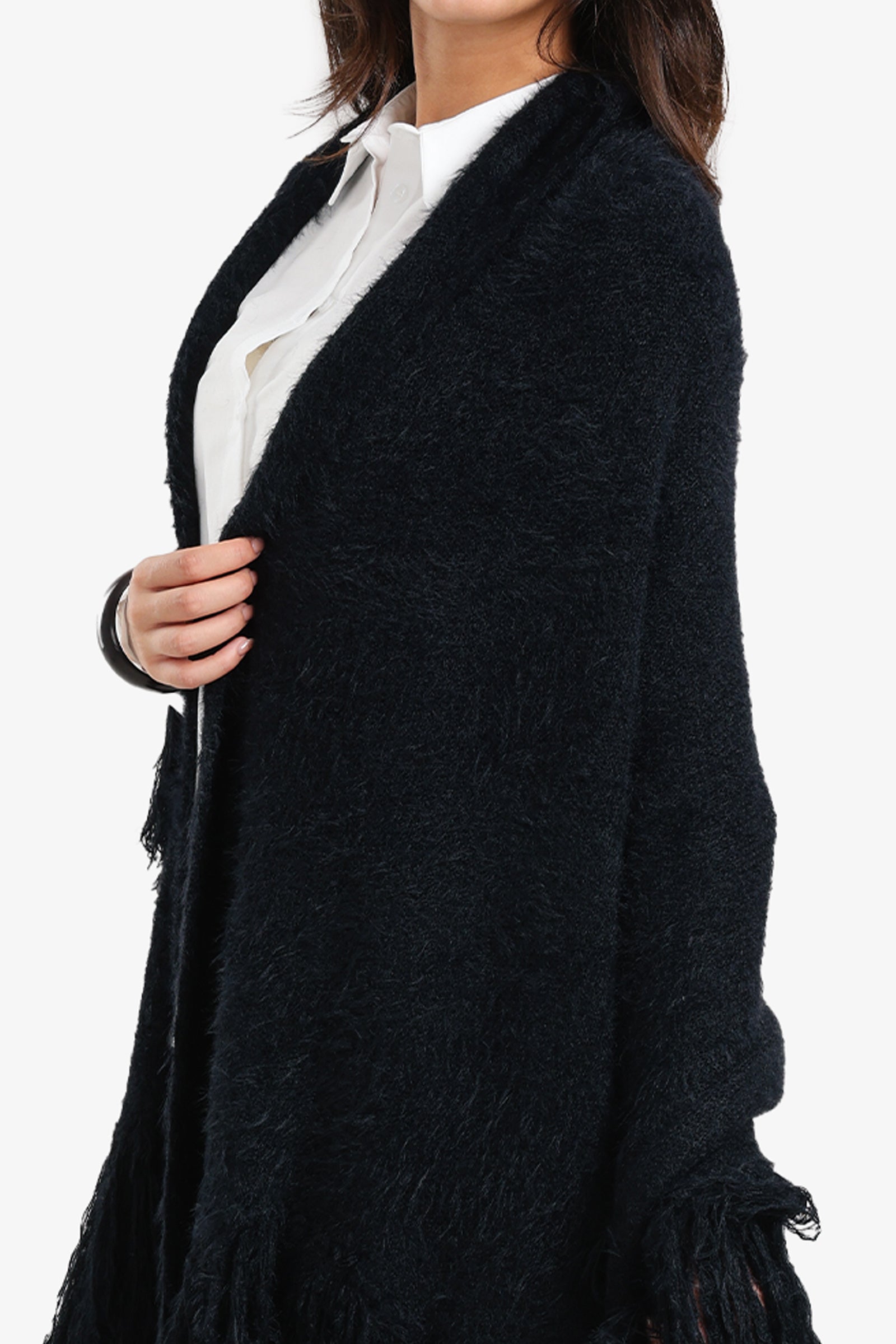 Fringe Trim Knitted Poncho