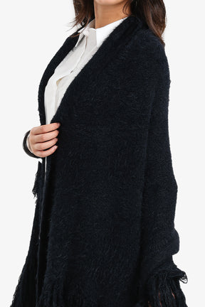 Fringe Trim Knitted Poncho