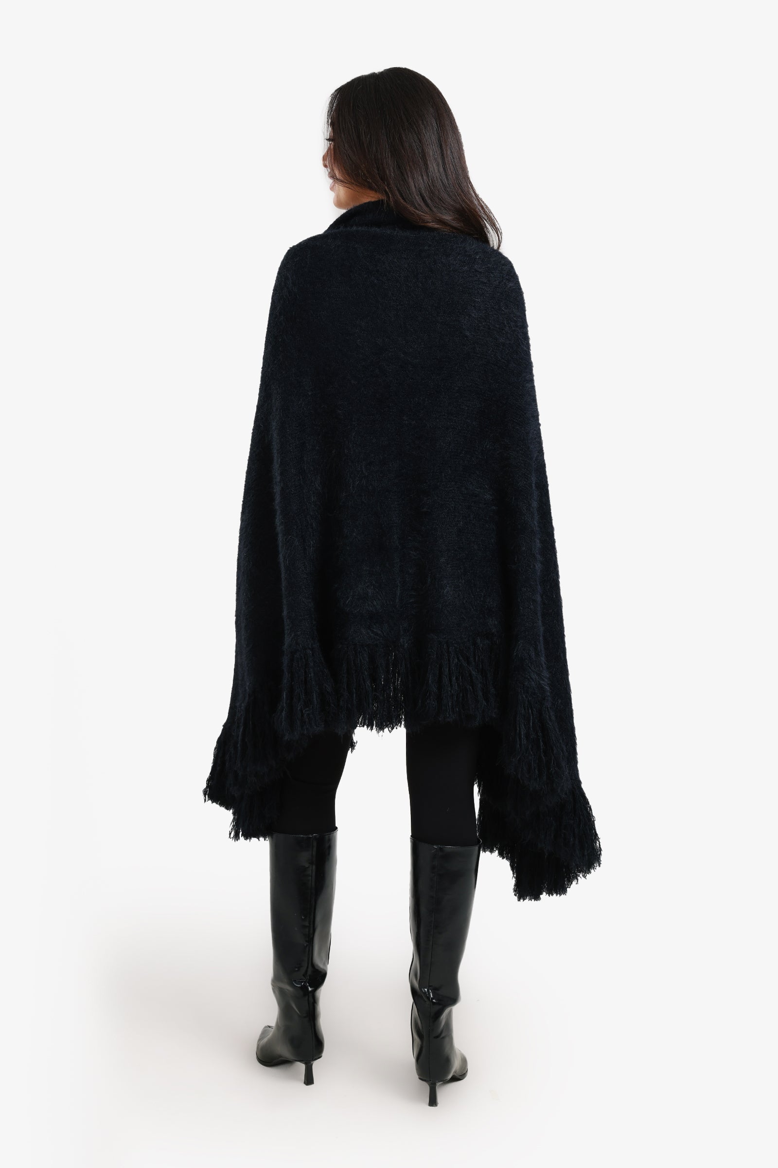 Fringe Trim Knitted Poncho