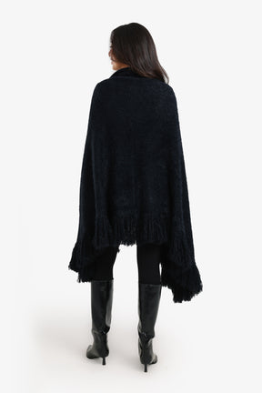 Fringe Trim Knitted Poncho