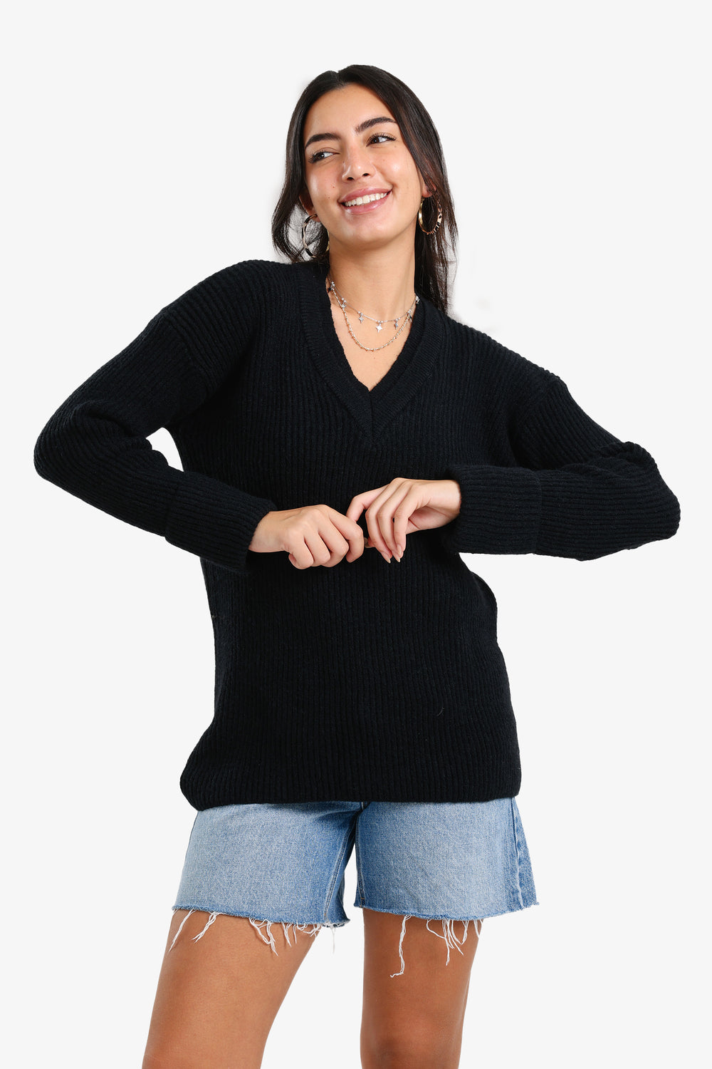 Ribbed V-Neck Pullover
