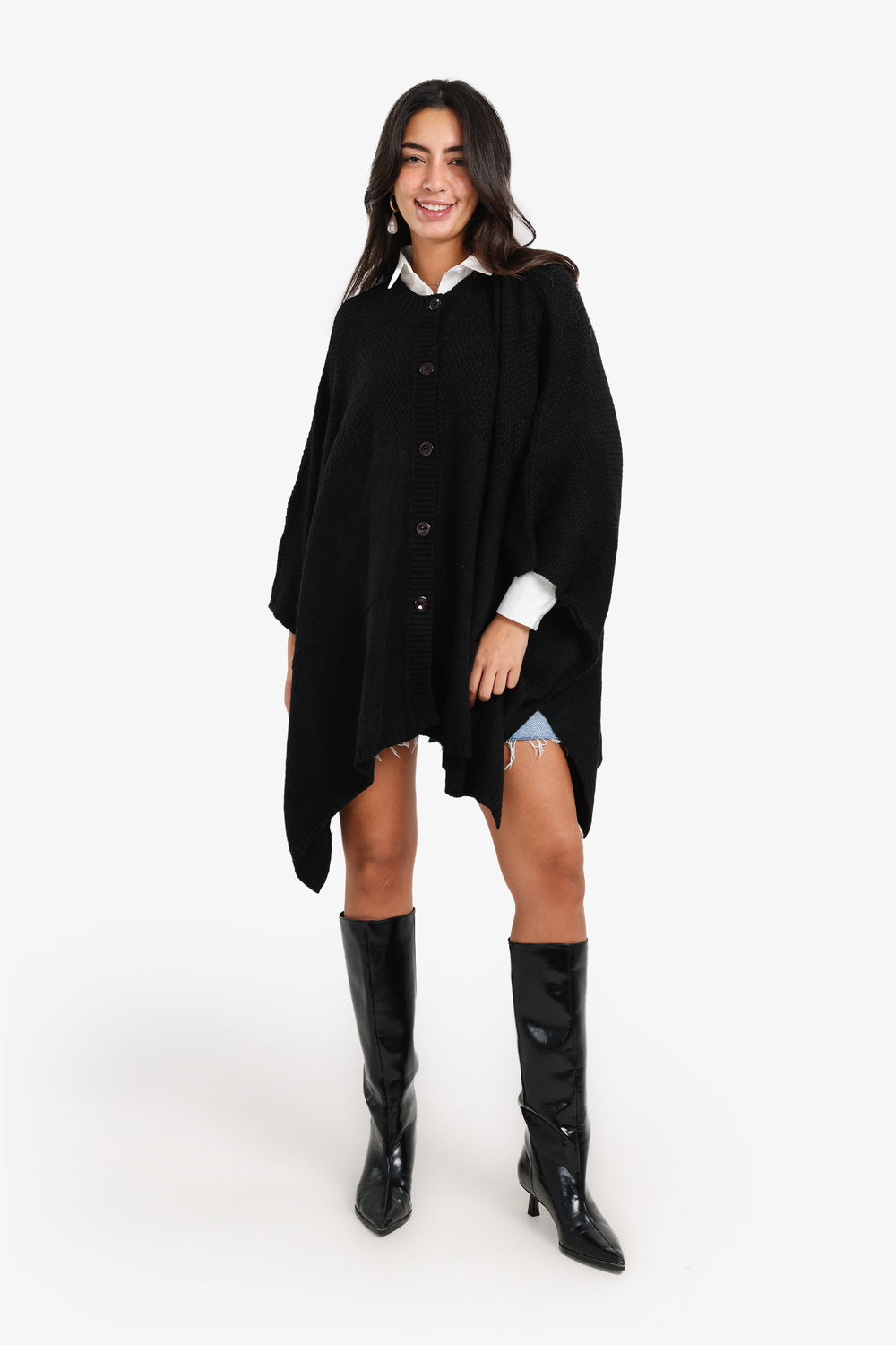 Asymmetrical Buttoned Poncho
