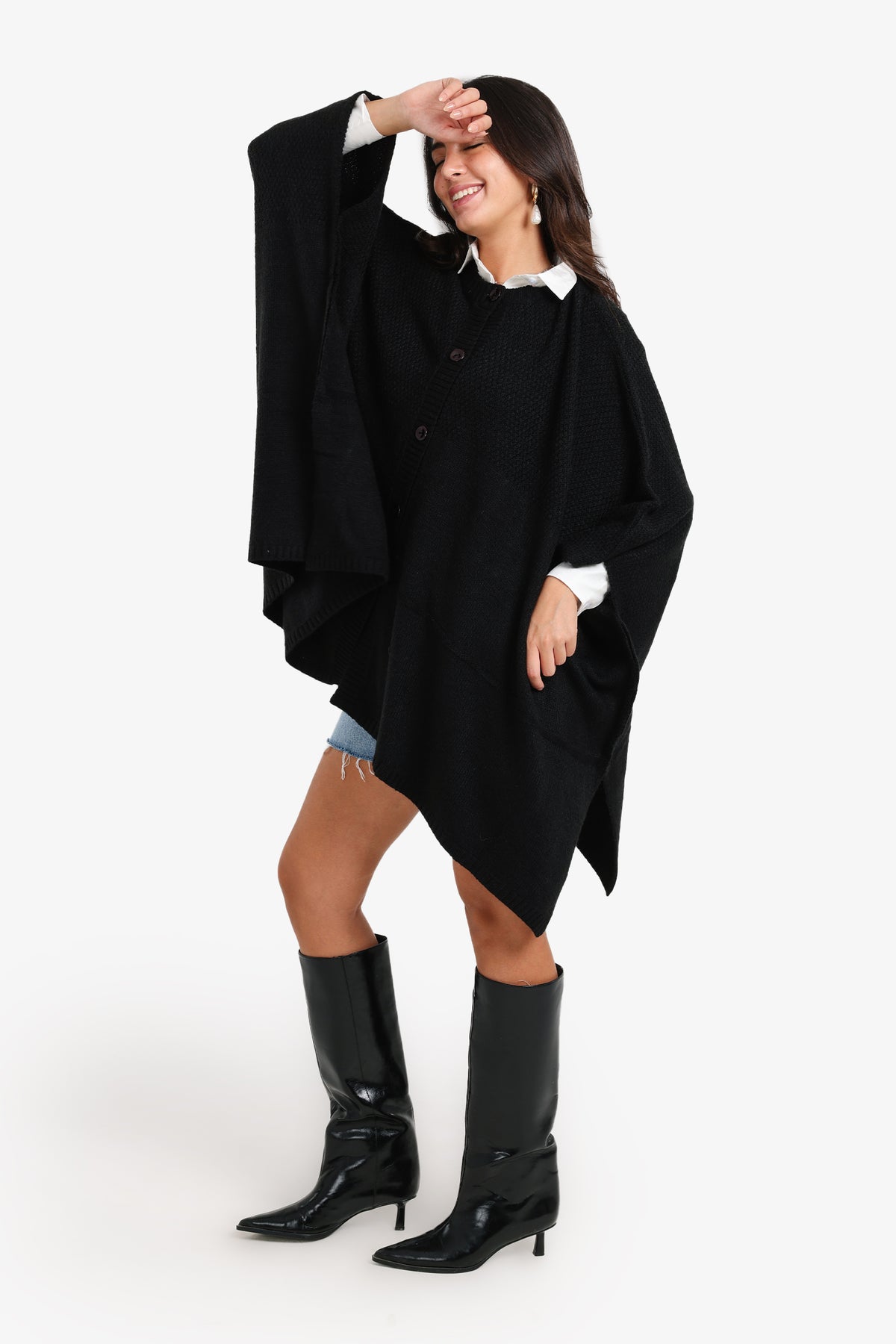 Asymmetrical Buttoned Poncho