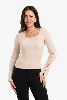 Square-Neck Ribbed Pullover