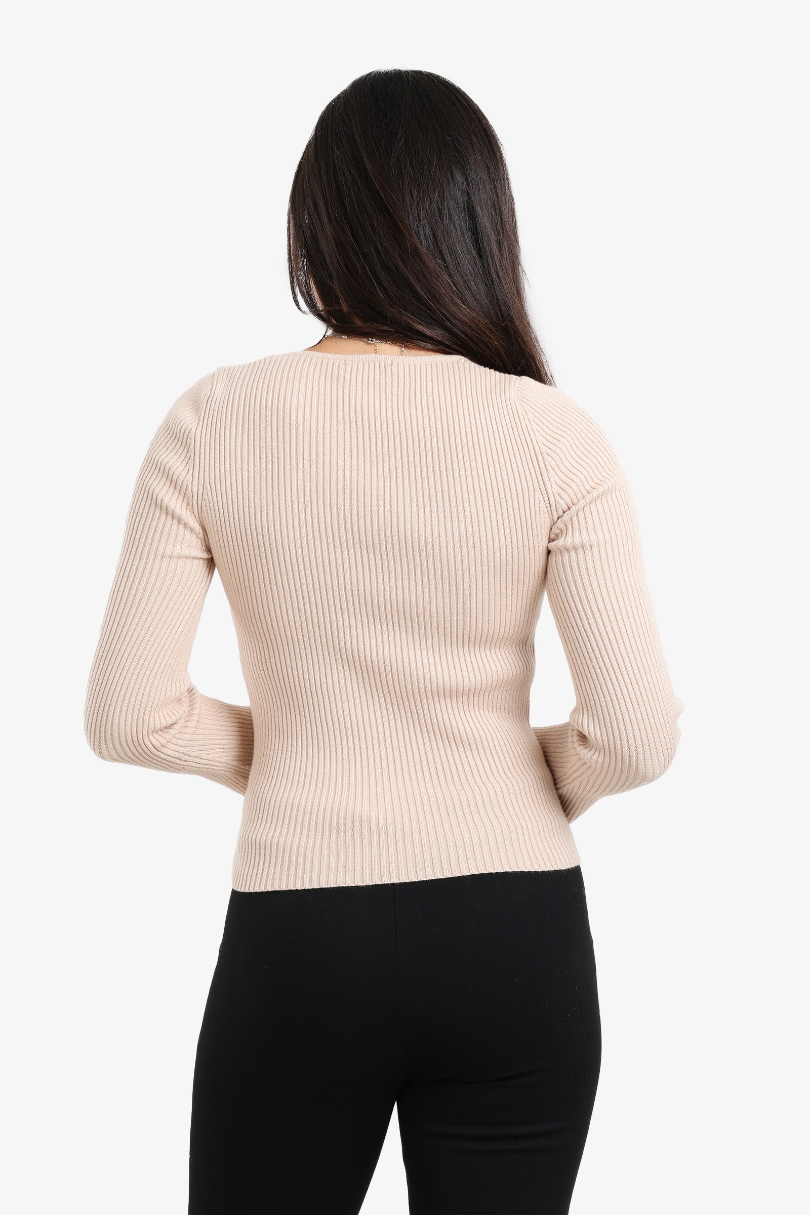 Square-Neck Ribbed Pullover