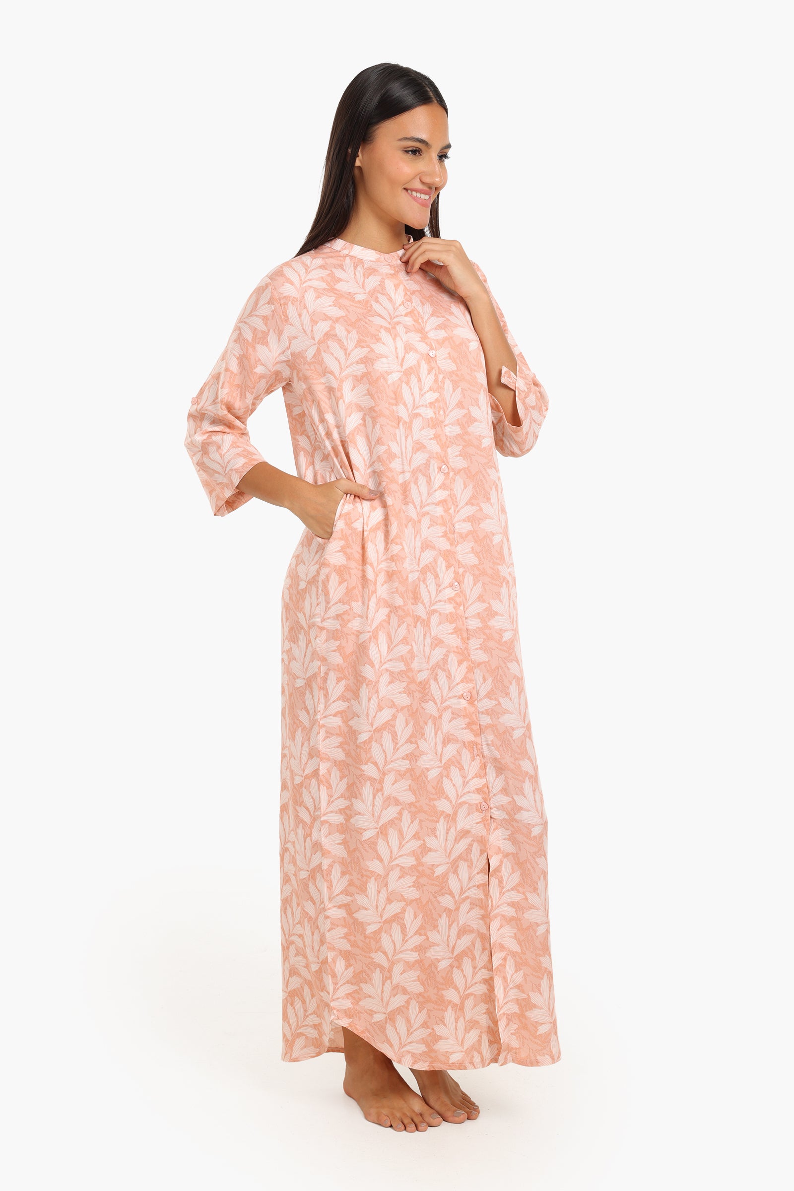 Leaves Printed Comfy Nightgown