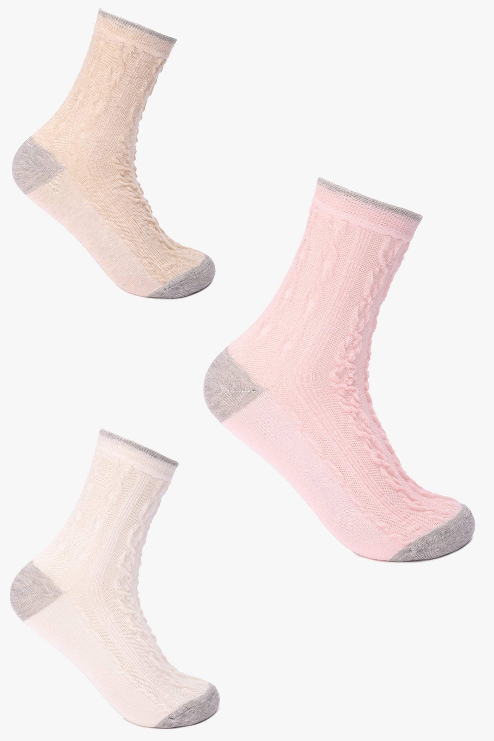 شرابات طويلة بنقشة كابل - 3 أزواج