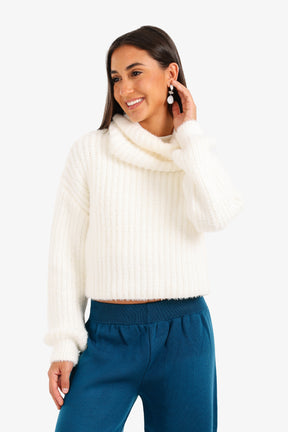 Cropped Cowl Neck Pullover