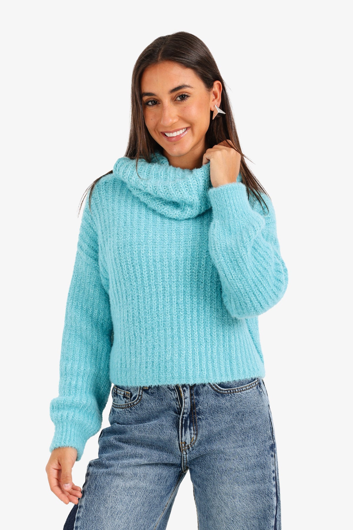 Cropped Cowl Neck Pullover