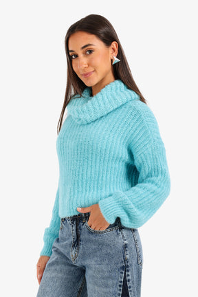Cropped Cowl Neck Pullover