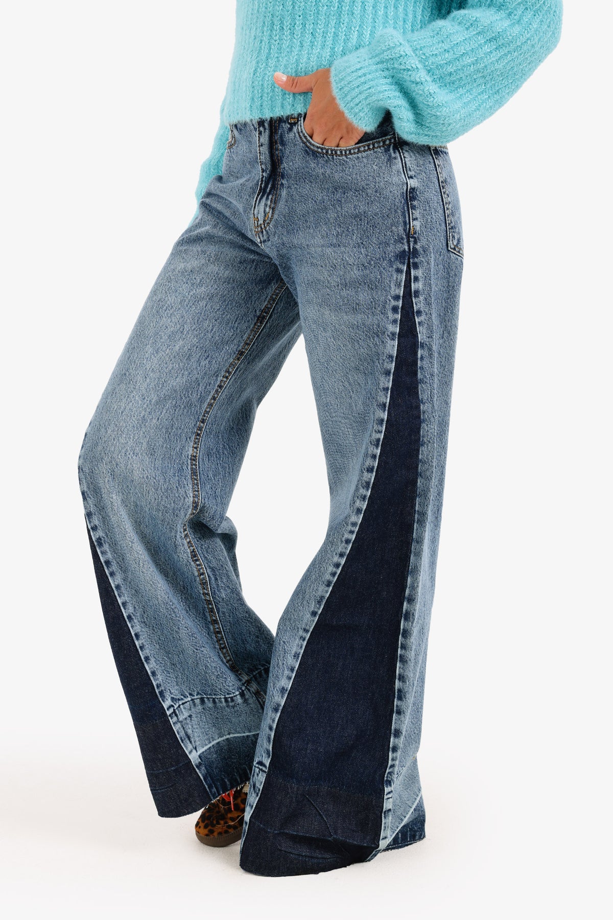 Jeans with Contrasting Panel